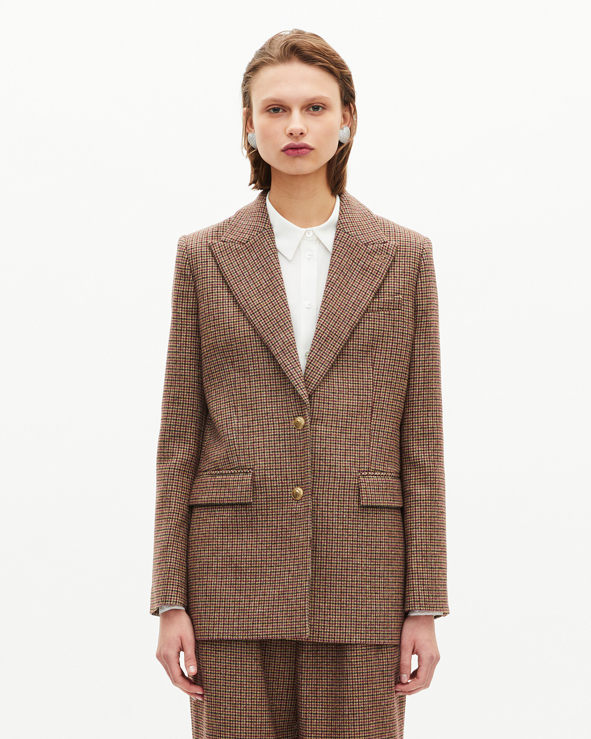 Camel houndstooth tailored jacket