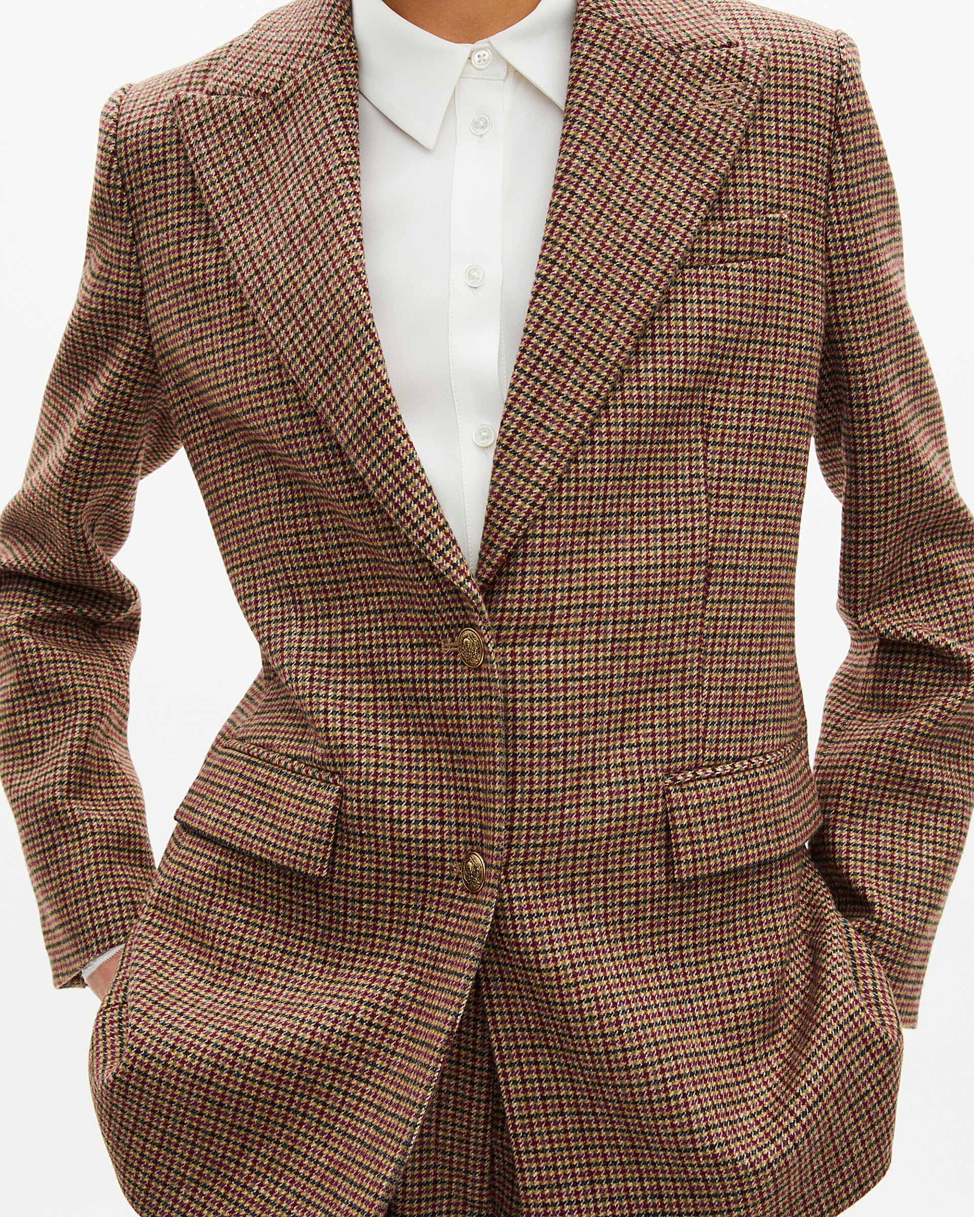 Camel houndstooth tailored jacket