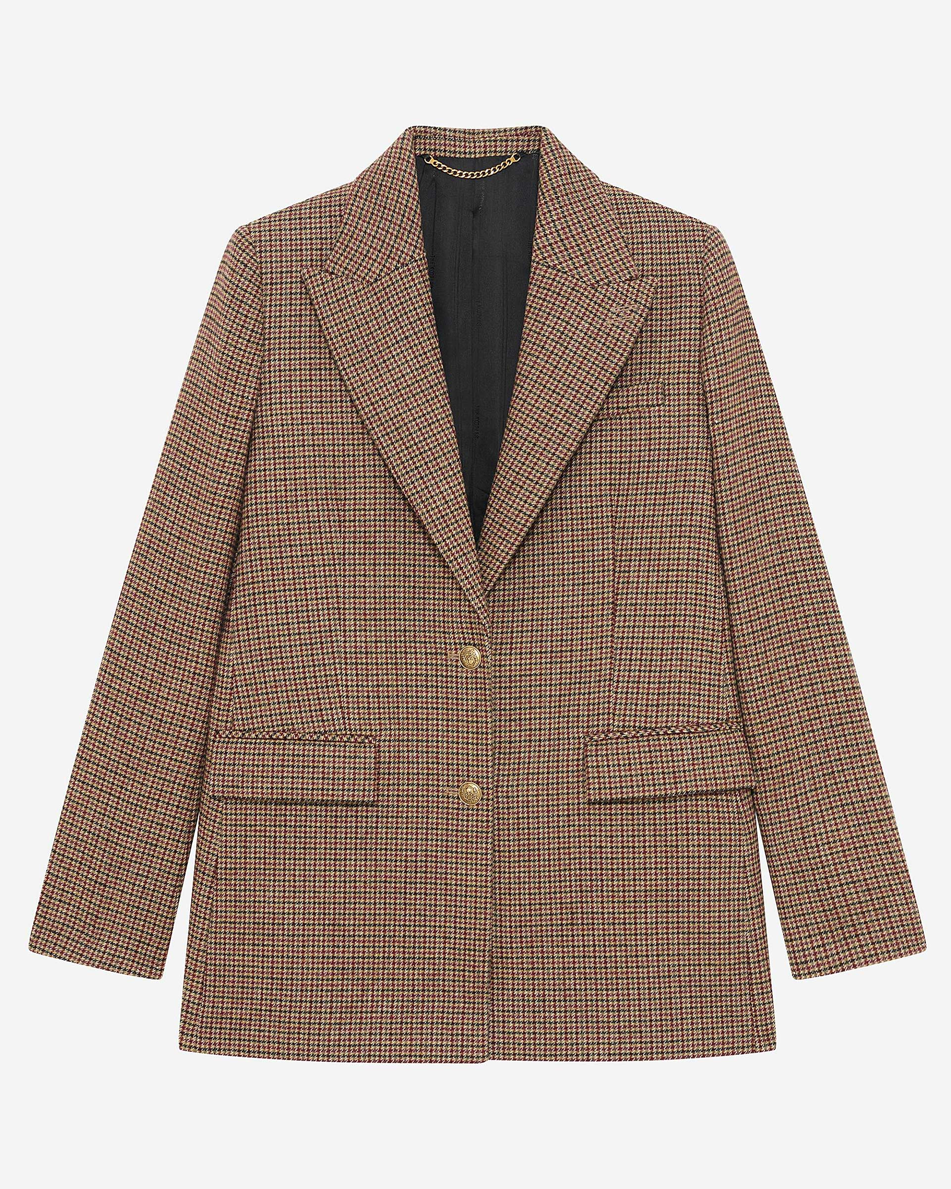 Camel houndstooth tailored jacket