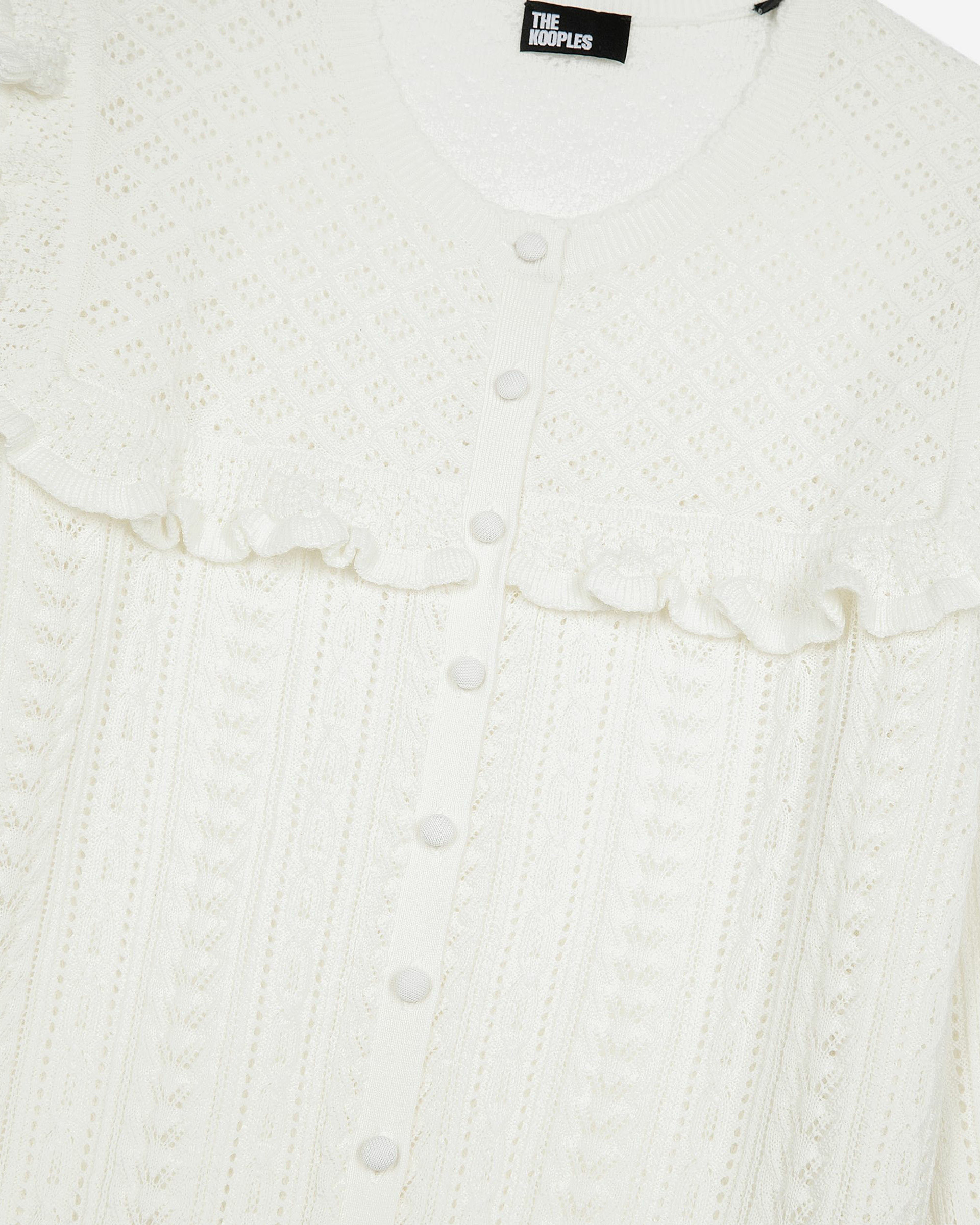 Cardigan with ruffles in ecru merino wool