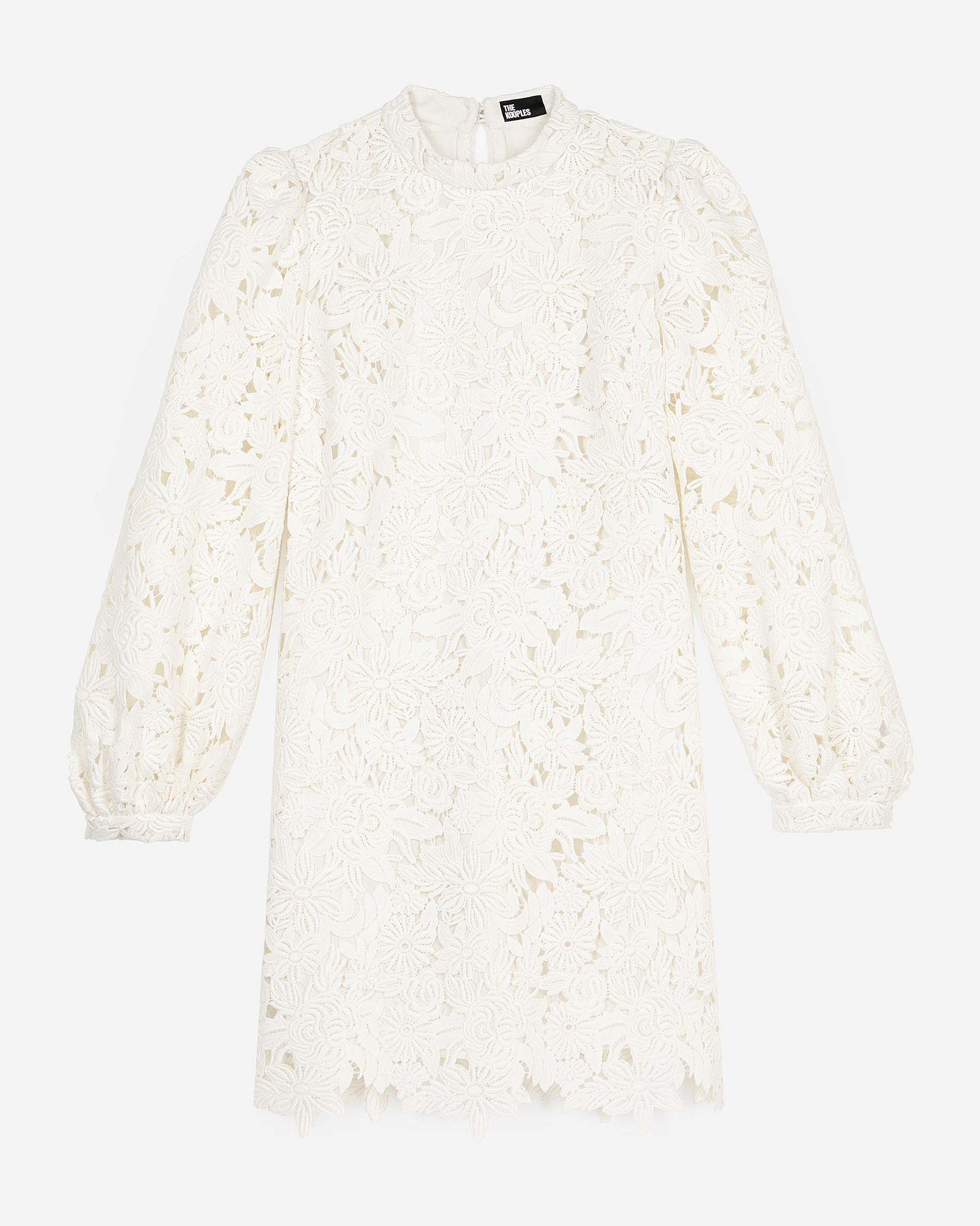 Short dress in ecru floral lace