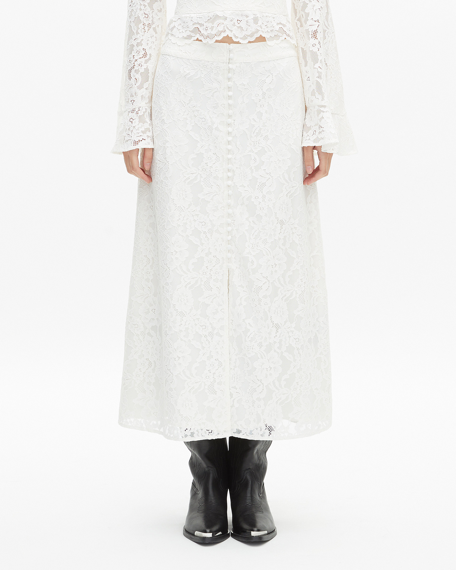 Long white lace skirt