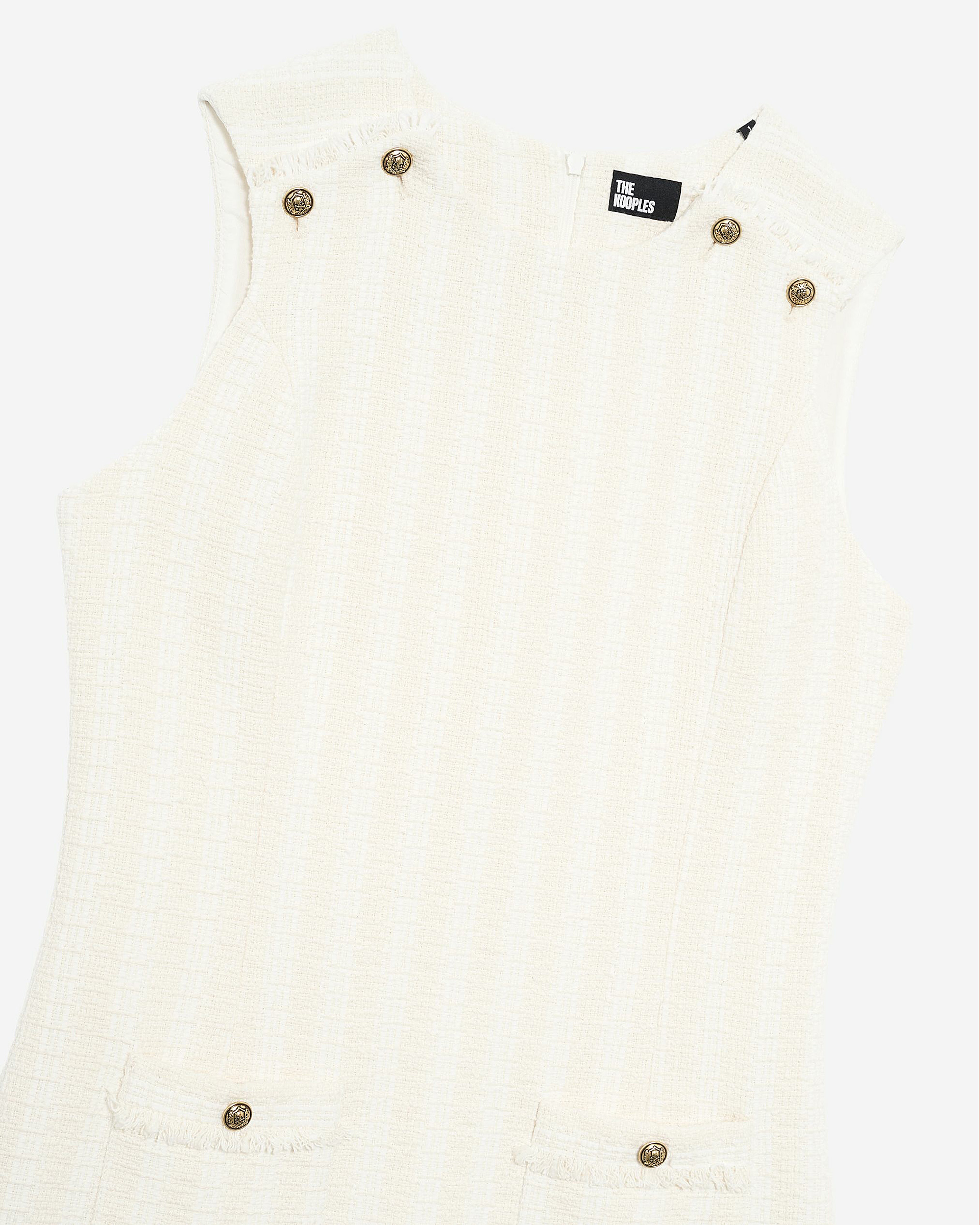 Short sleeveless dress in ecru tweed