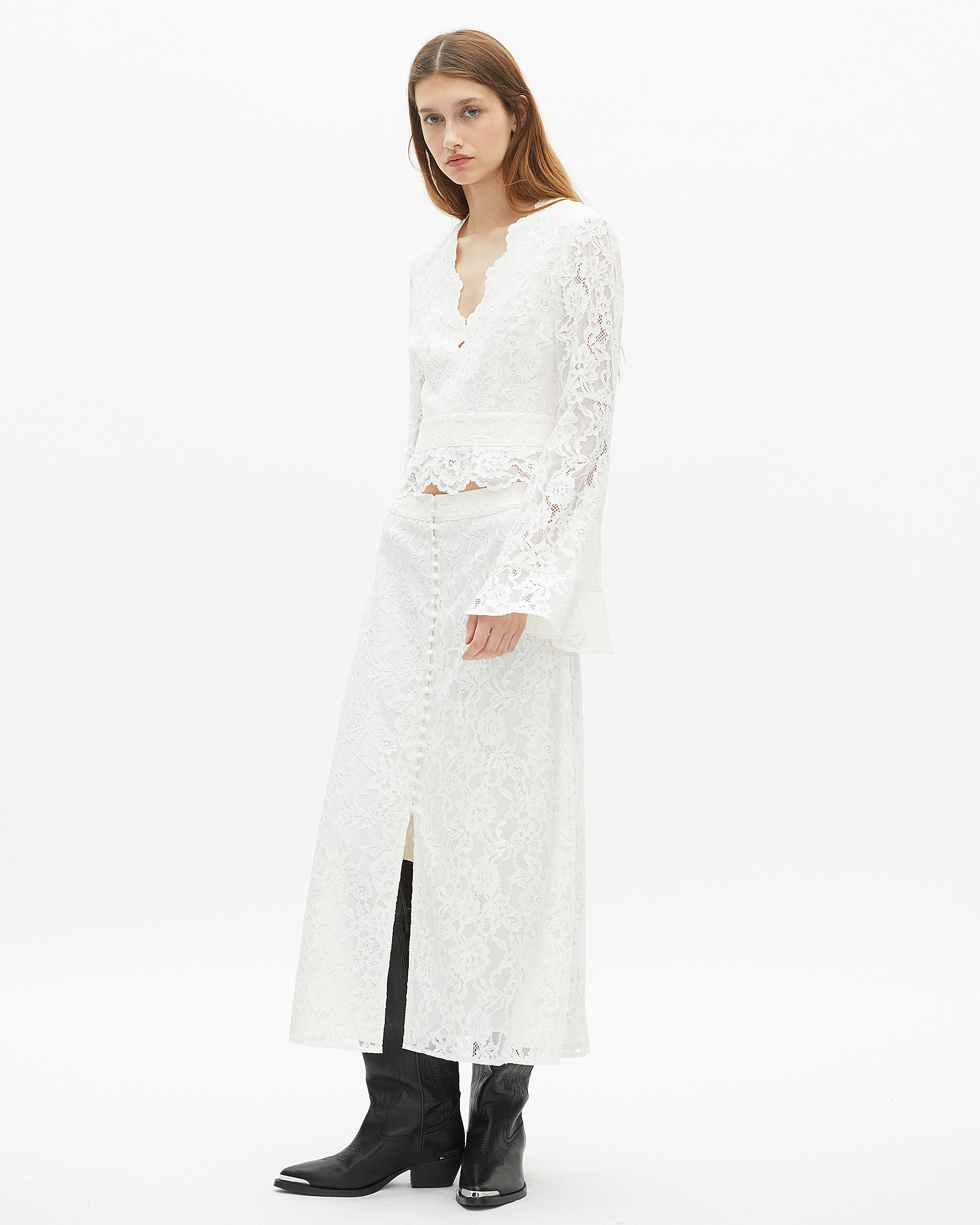 White lace flared sleeve top