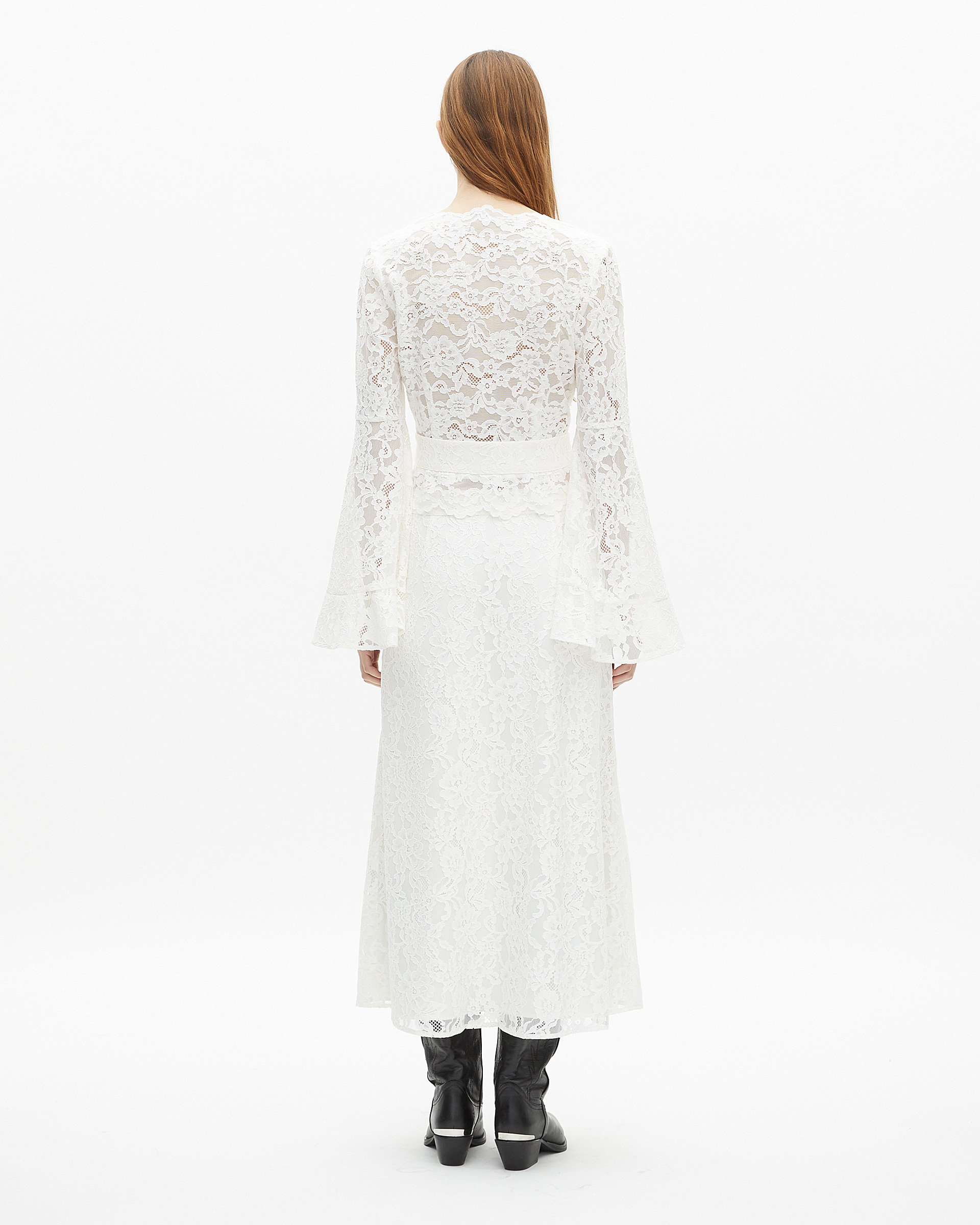 White lace flared sleeve top
