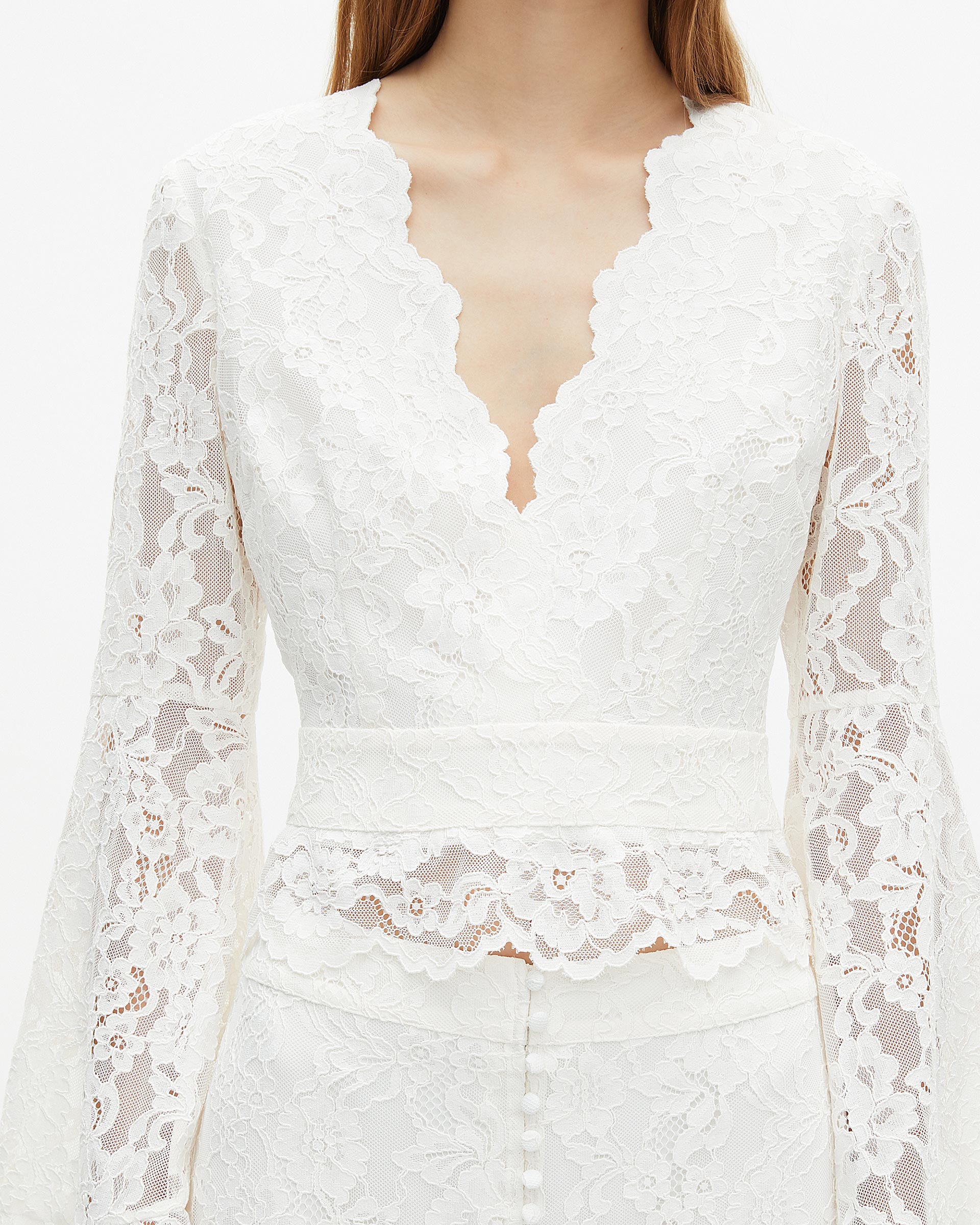 White lace flared sleeve top