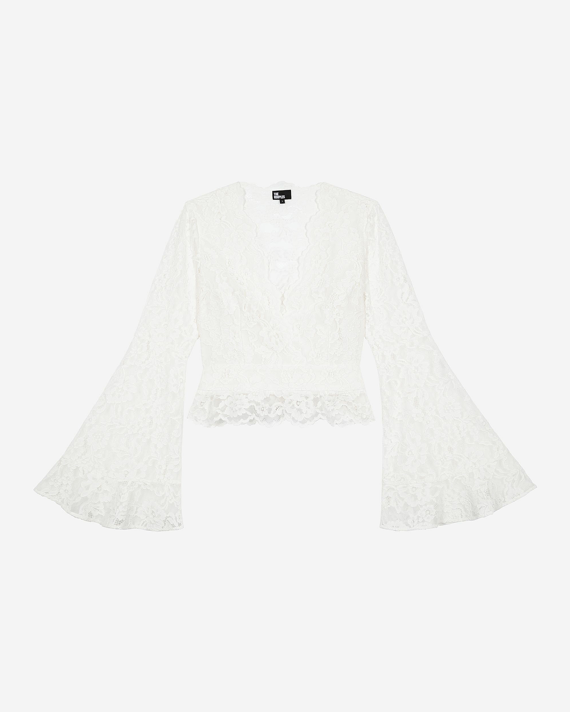 White lace flared sleeve top