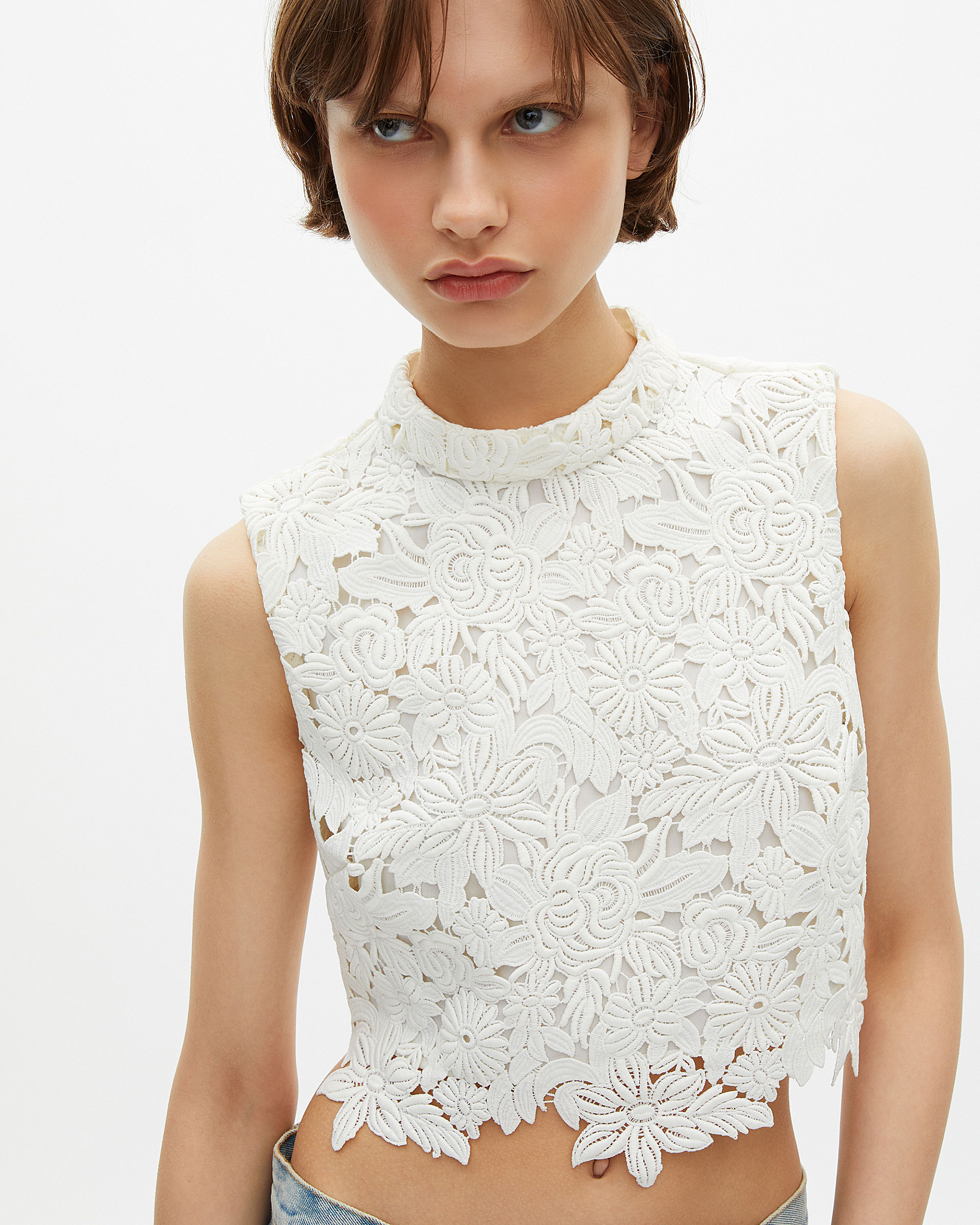 Ecru floral lace top