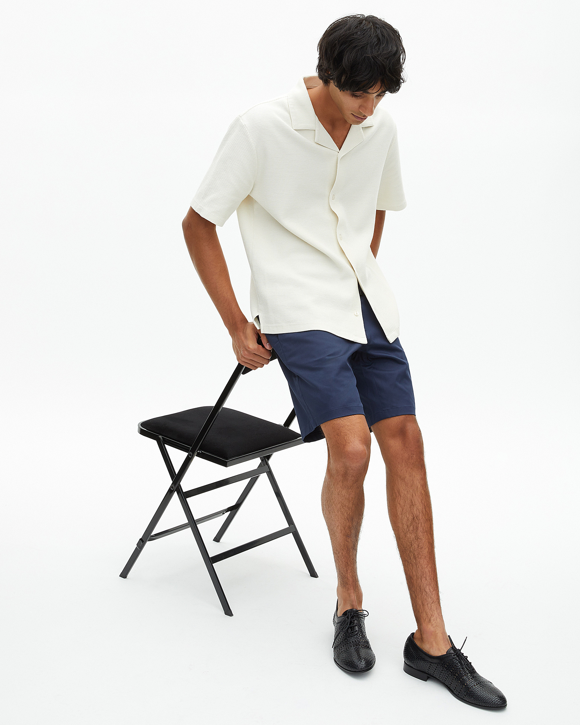 Ecru honeycomb short-sleeve shirt