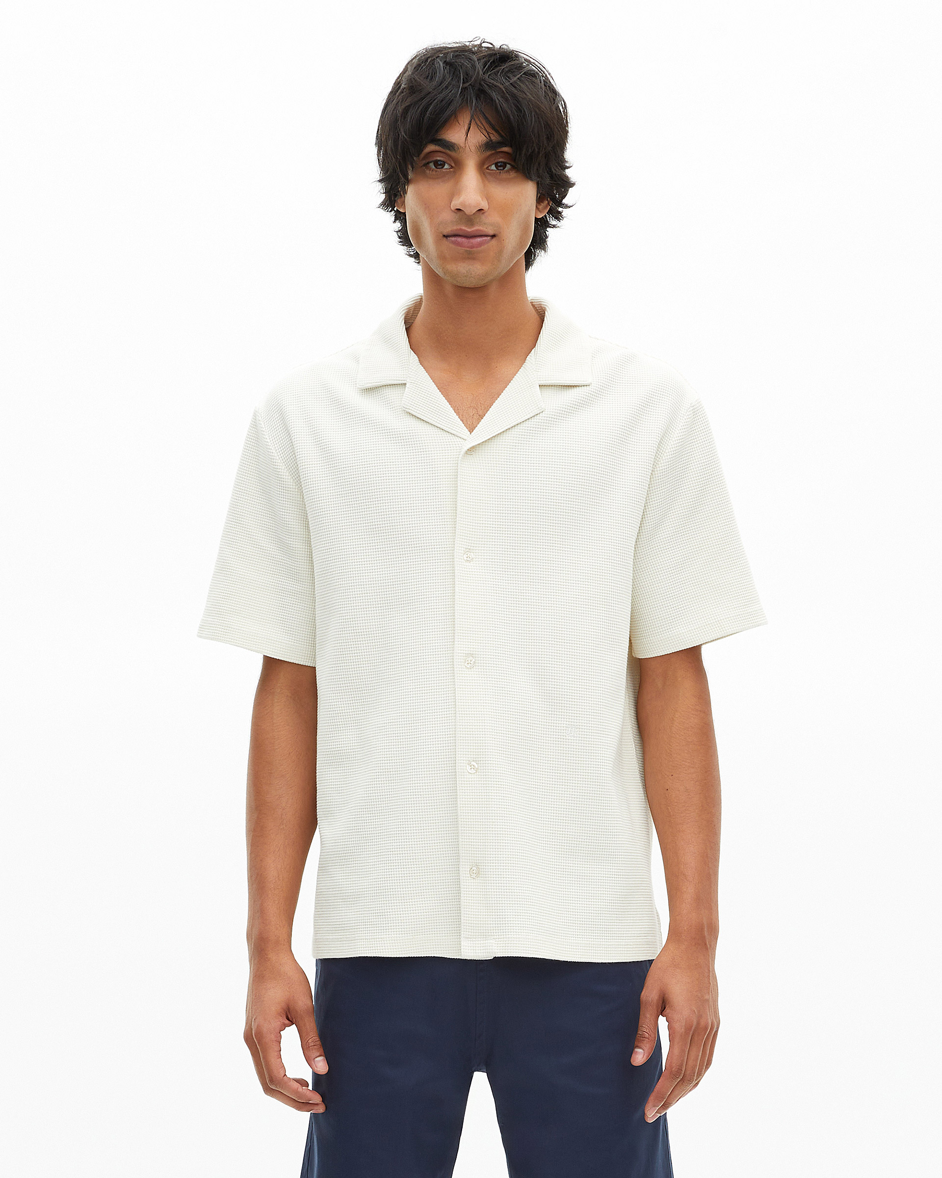 Ecru honeycomb short-sleeve shirt