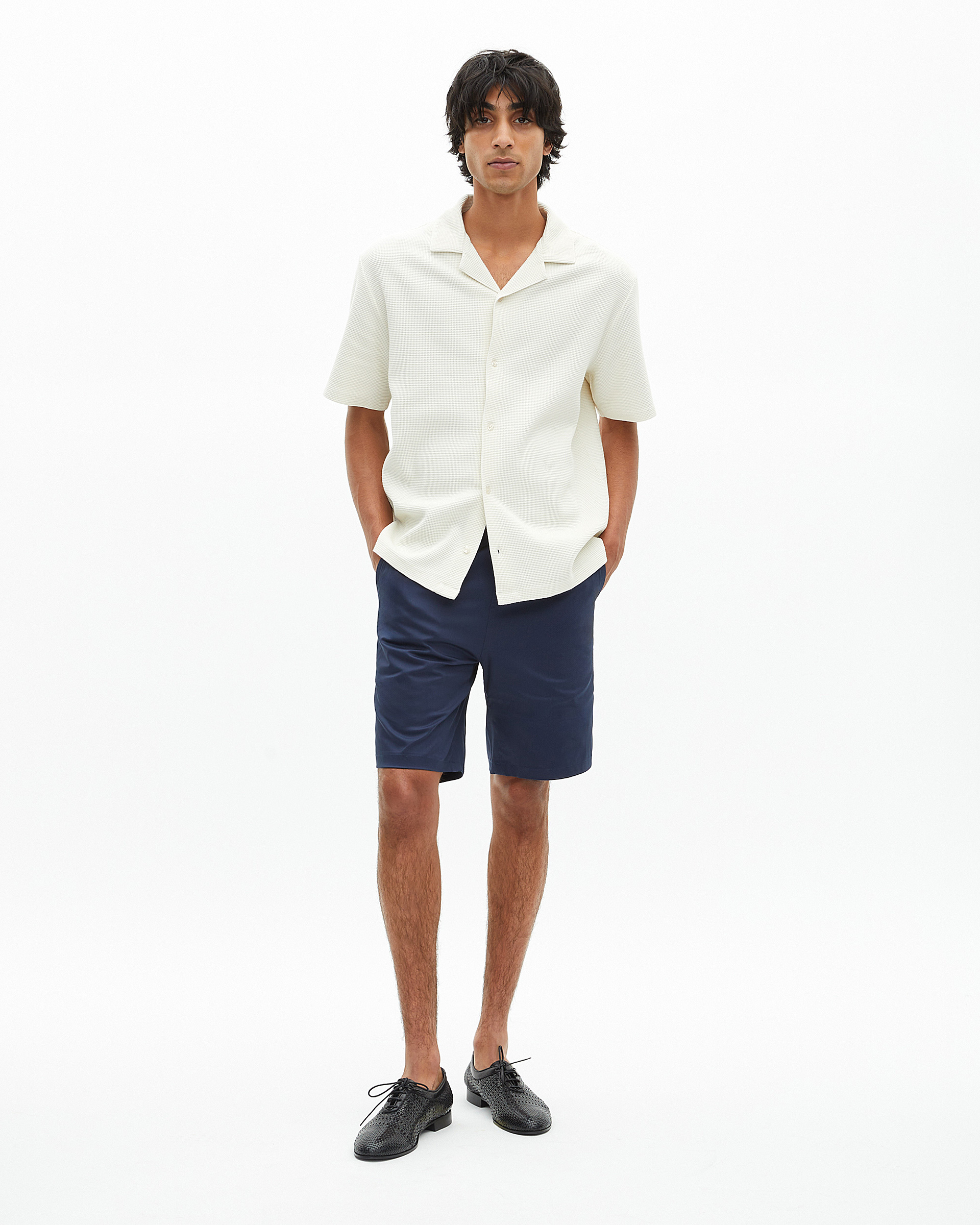 Ecru honeycomb short-sleeve shirt