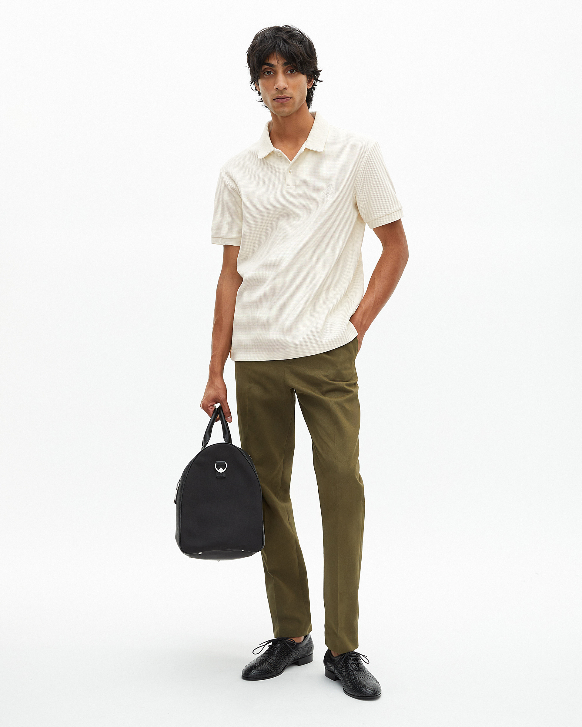 Honeycomb polo shirt with ecru crest