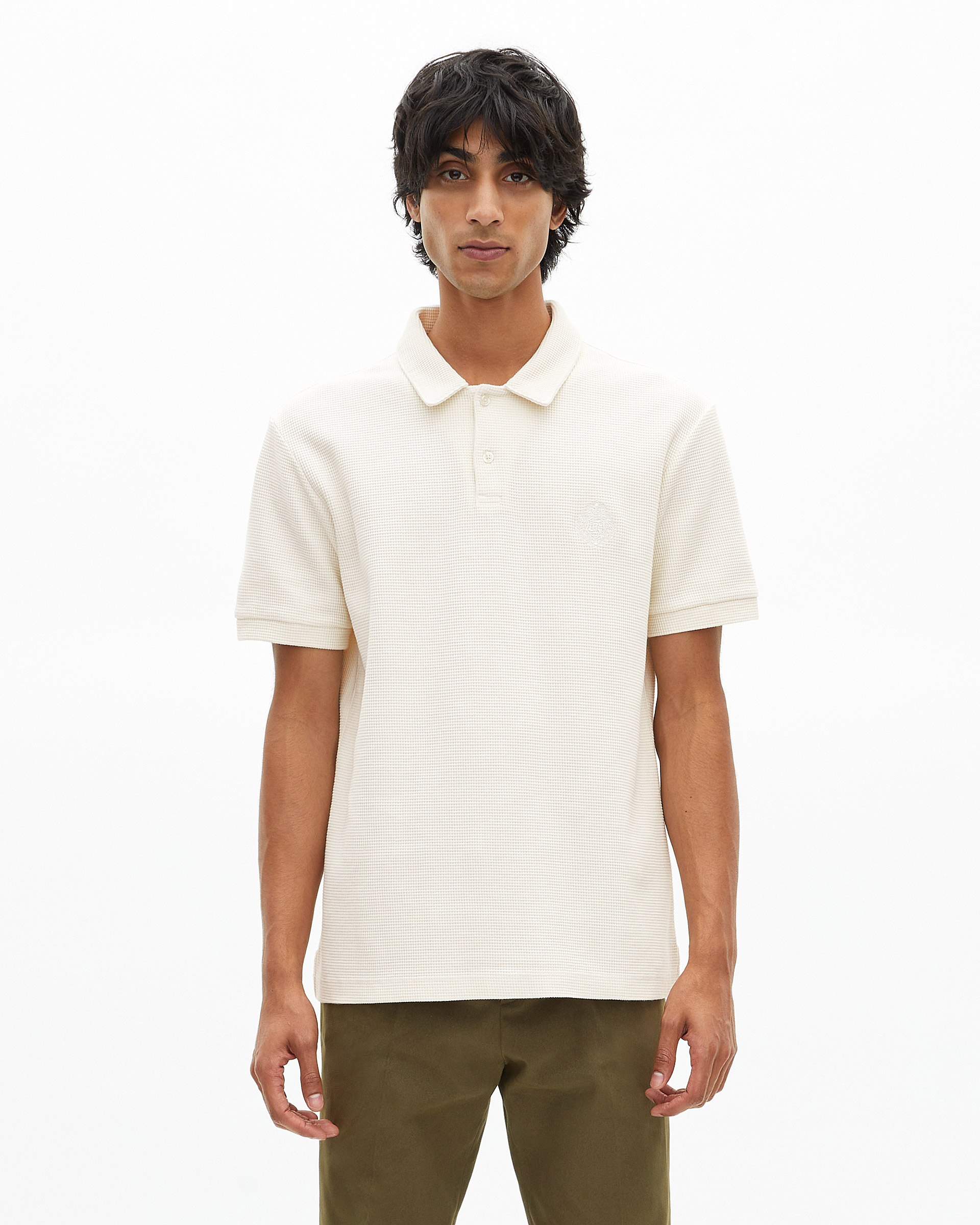 Honeycomb polo shirt with ecru crest
