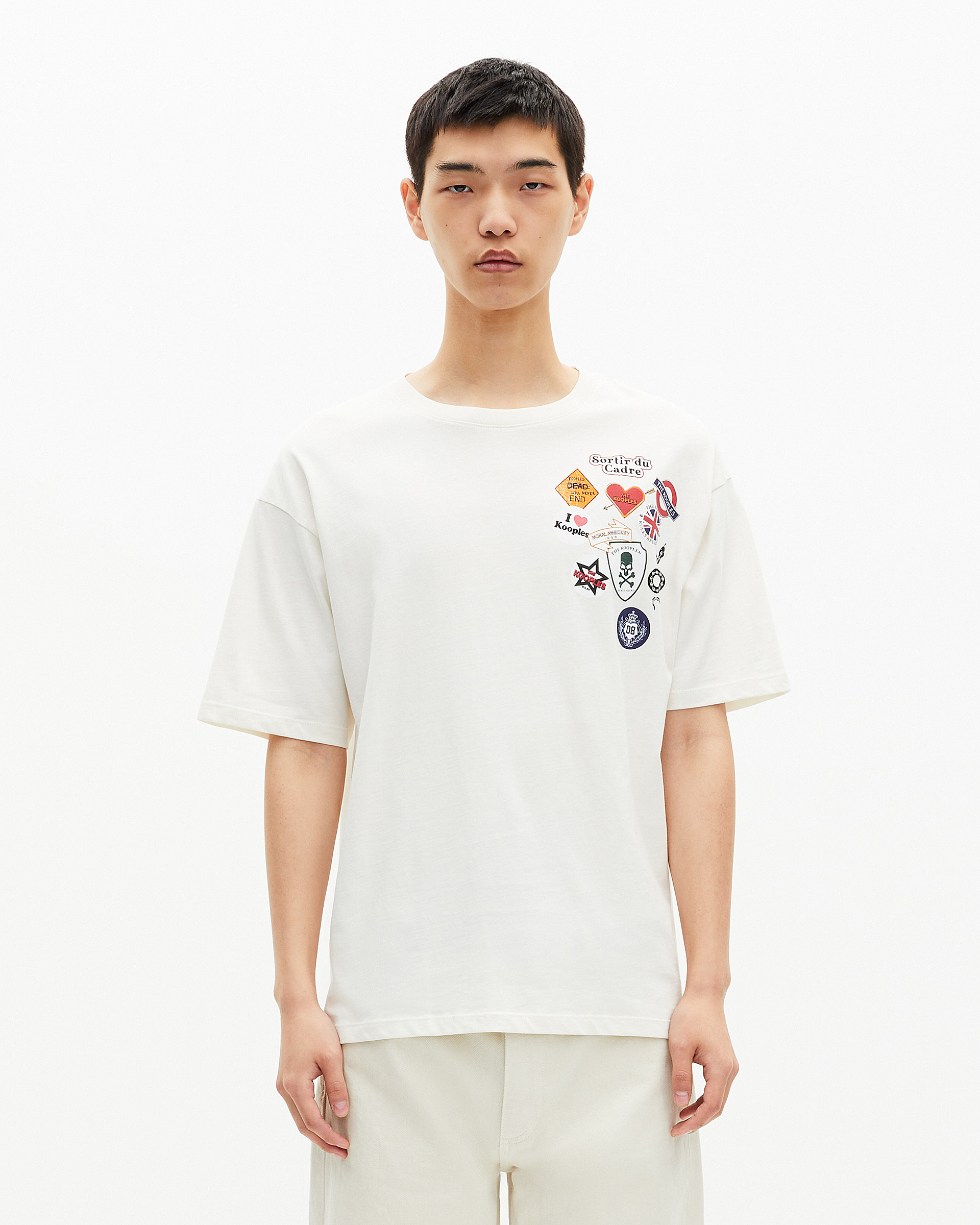 Ecru pines-effect printed T-shirt