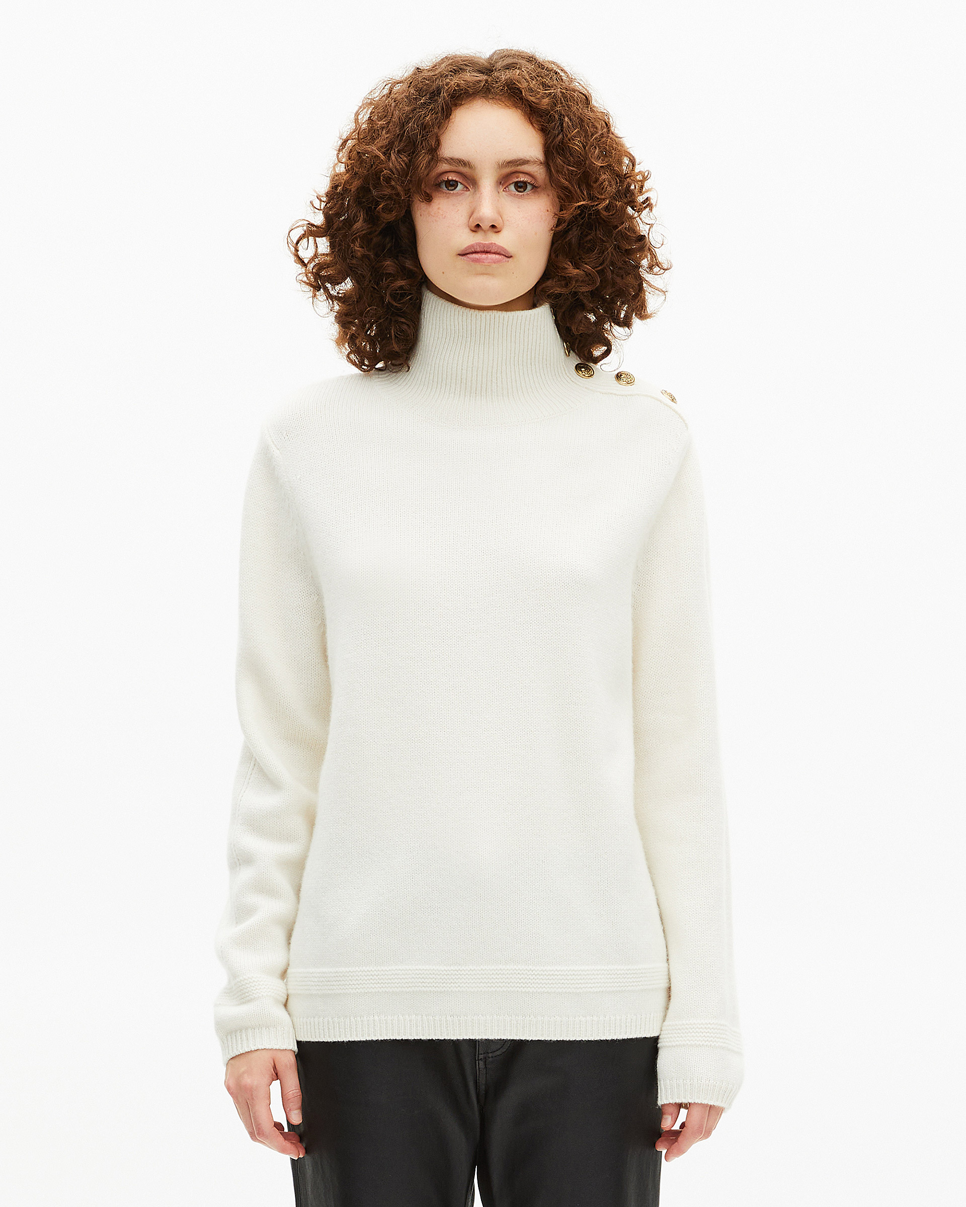 High-neck sweater in ecru wool