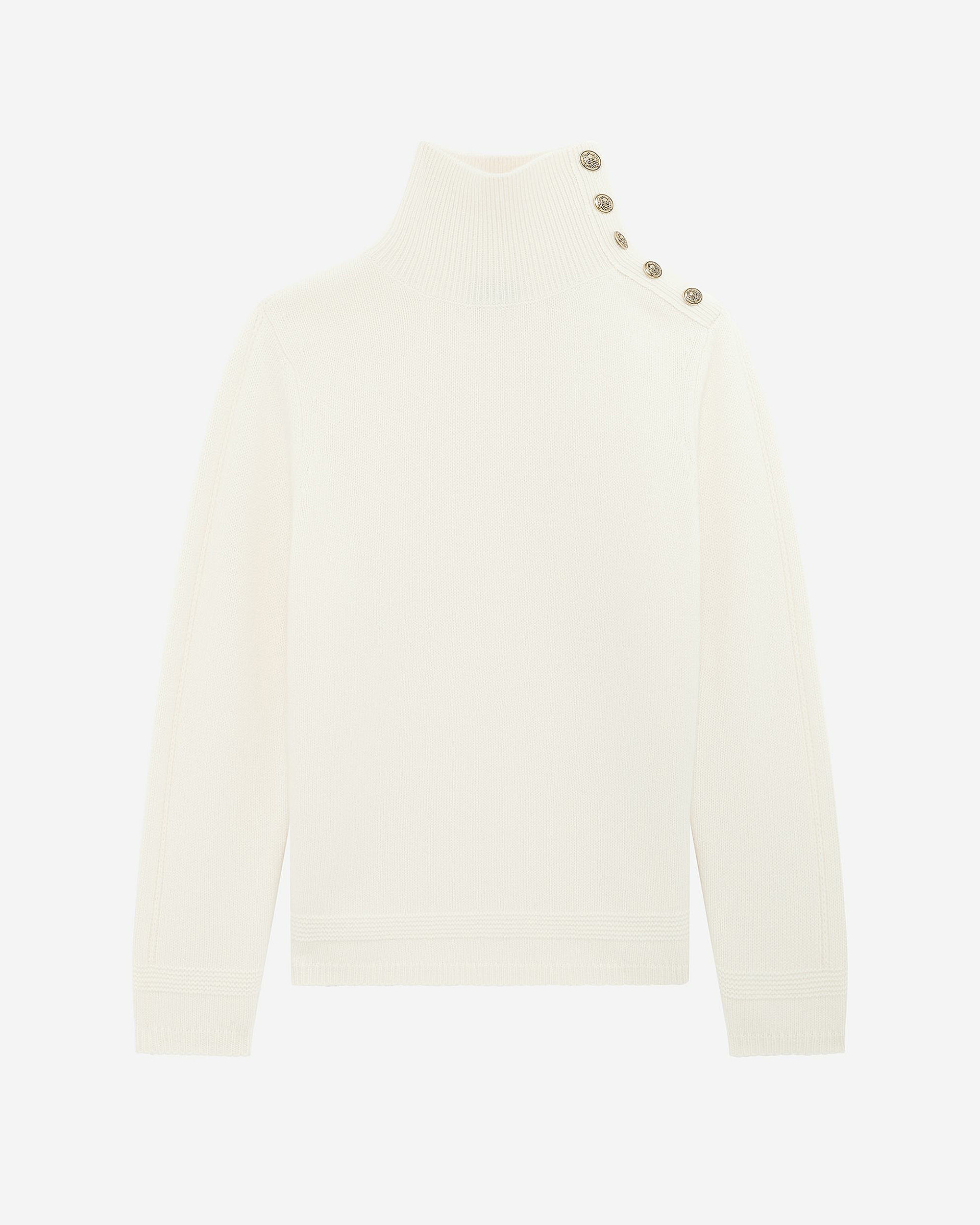 High-neck sweater in ecru wool