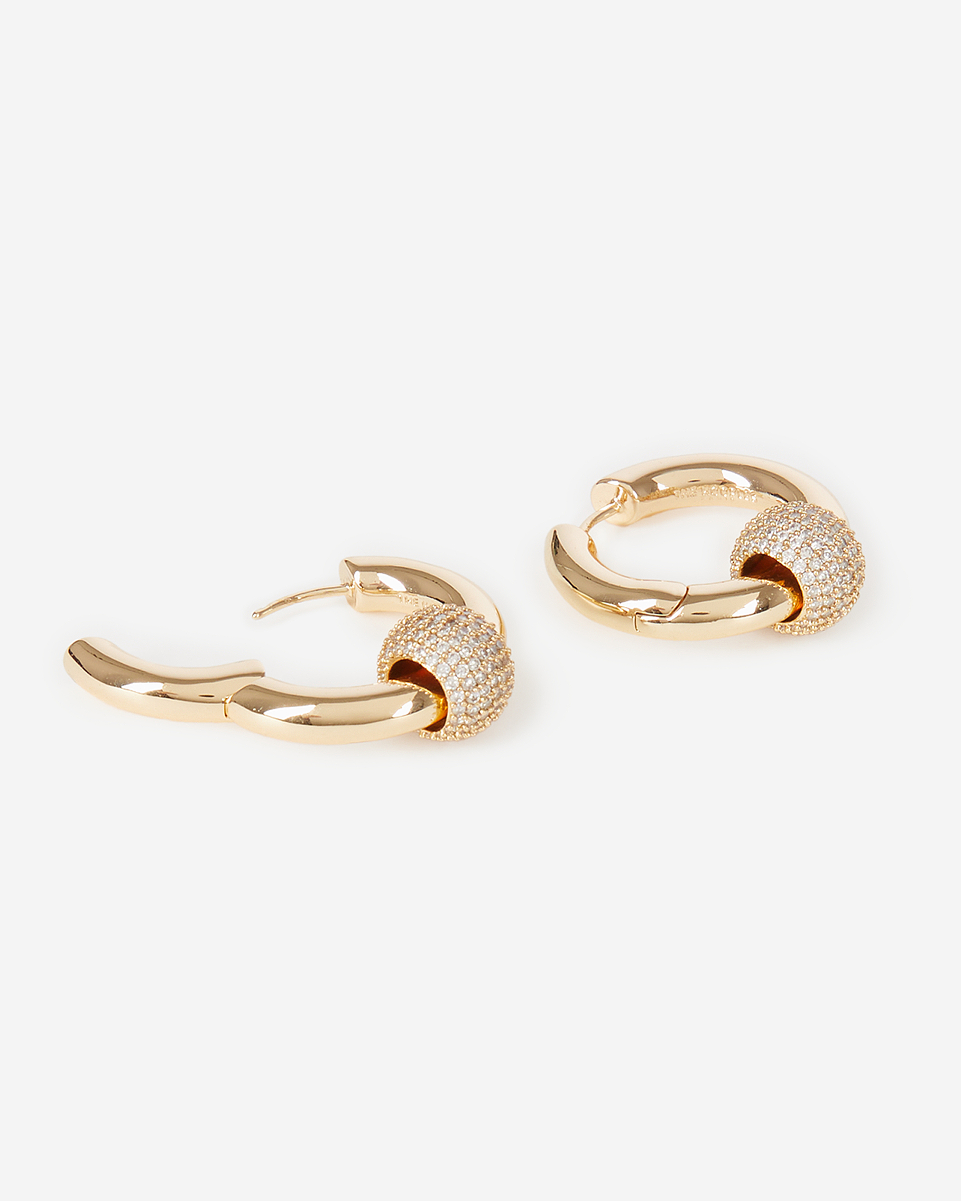Gold-plated hoop earrings with rhinestones