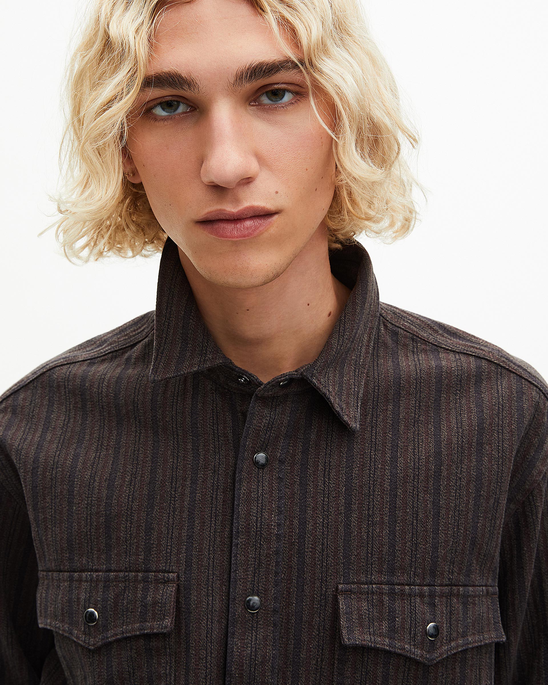 Brown and blue molten stripe overshirt
