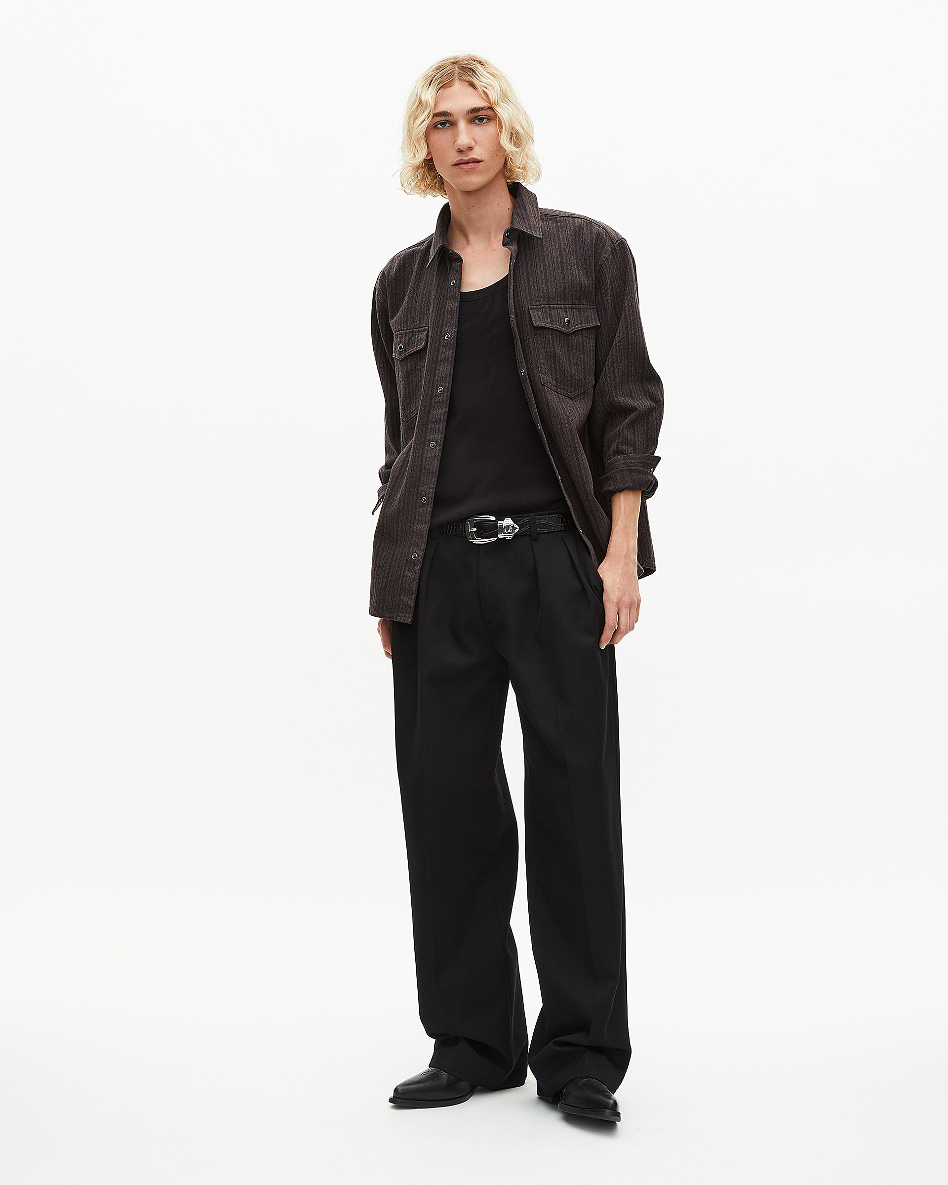 Brown and blue molten stripe overshirt