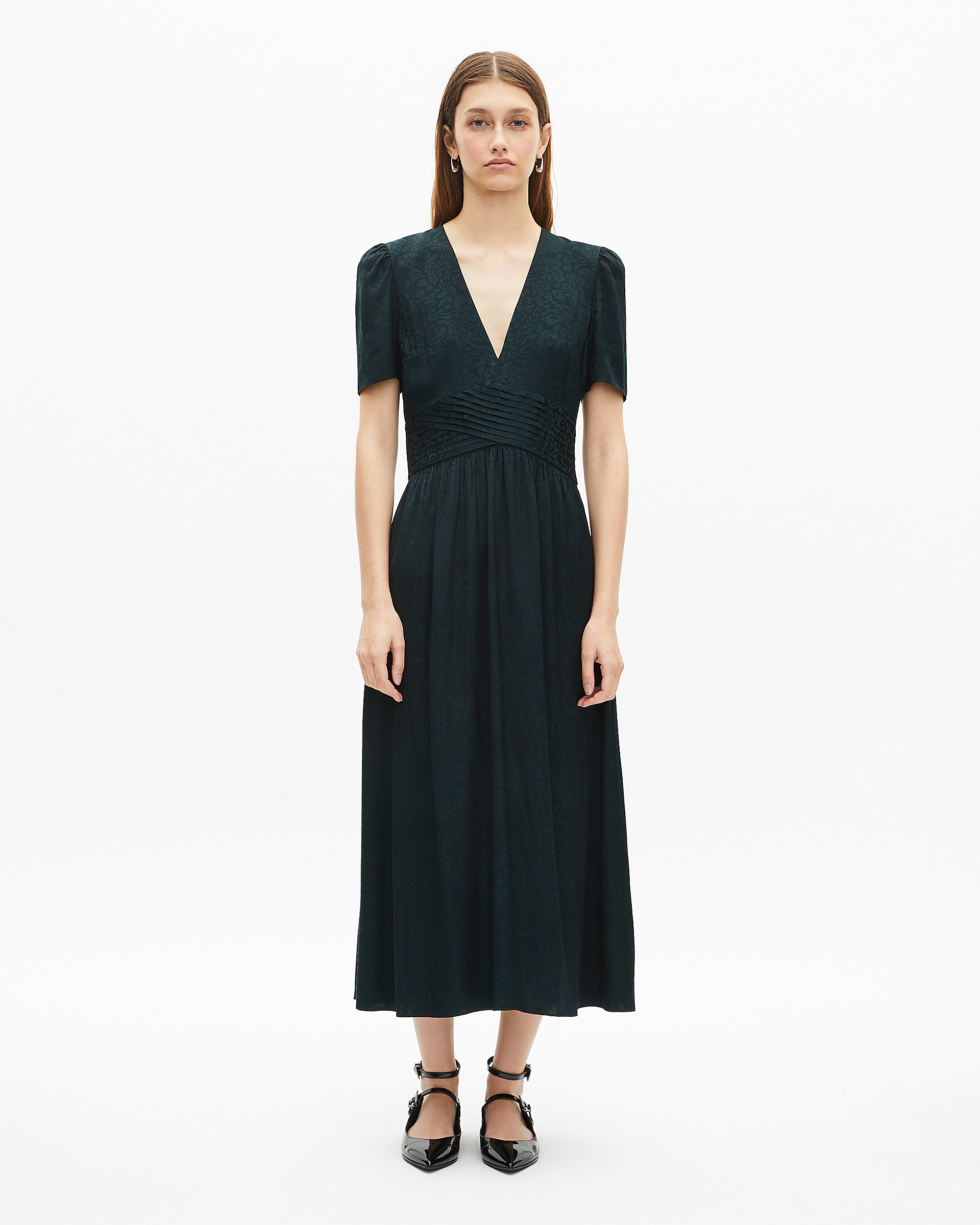 Dark green leopard jacquard maxi dress