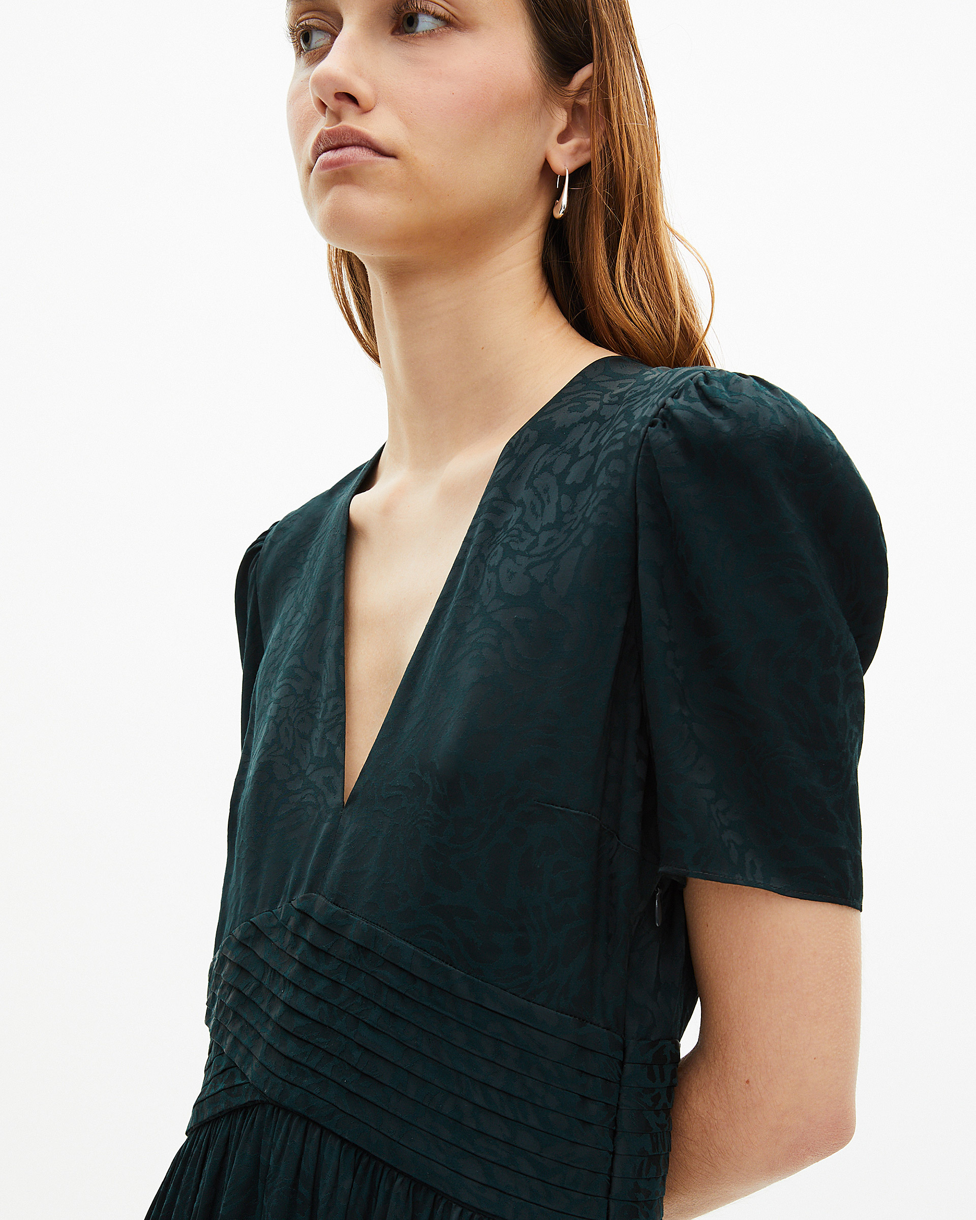 Dark green leopard jacquard maxi dress