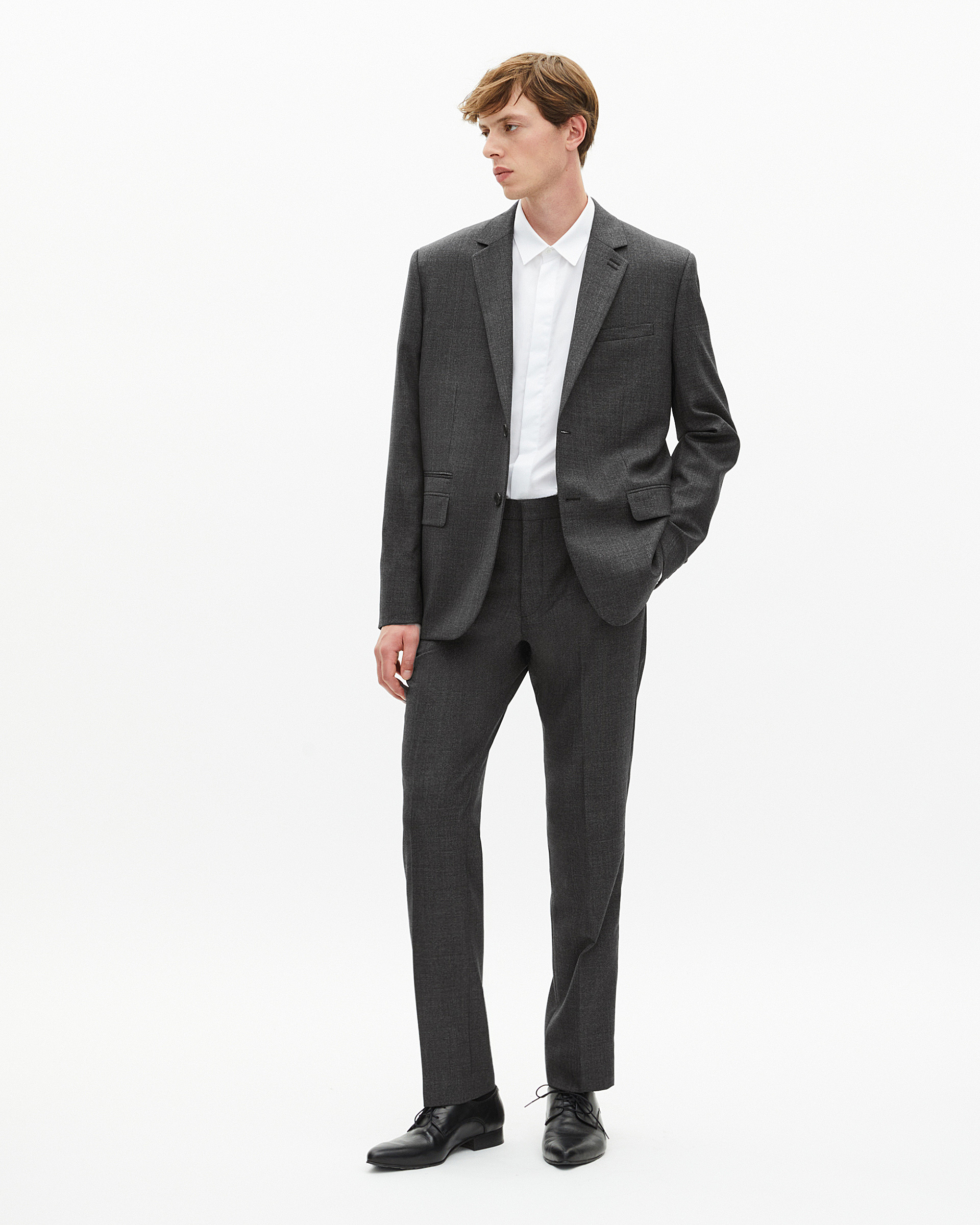 Grey straight wool suit pants