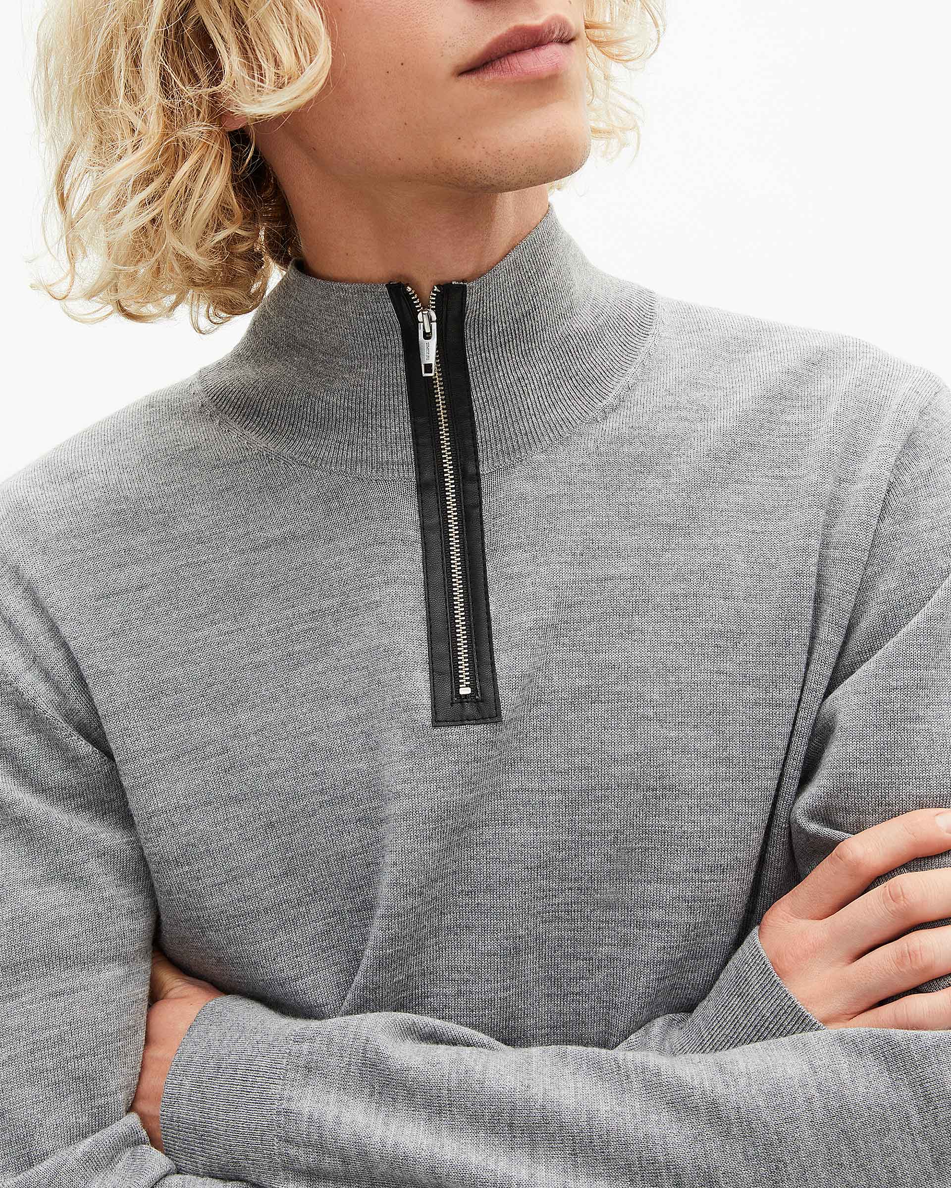 Grey stand-up collar sweater
