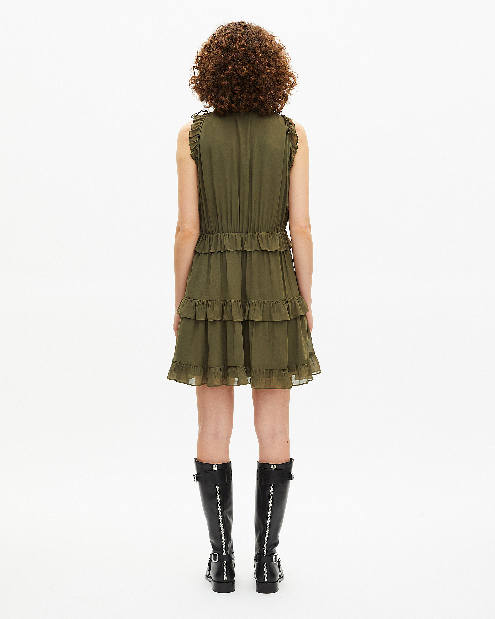 Short dress with khaki ruffles