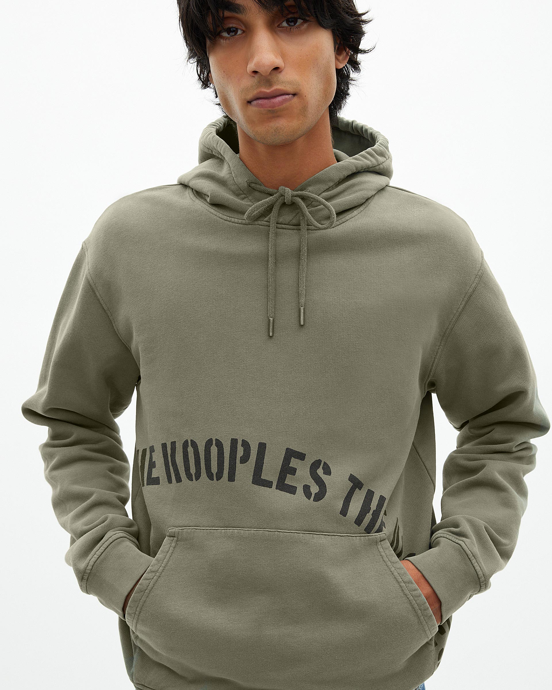 Hooded sweatshirt with khaki screen print