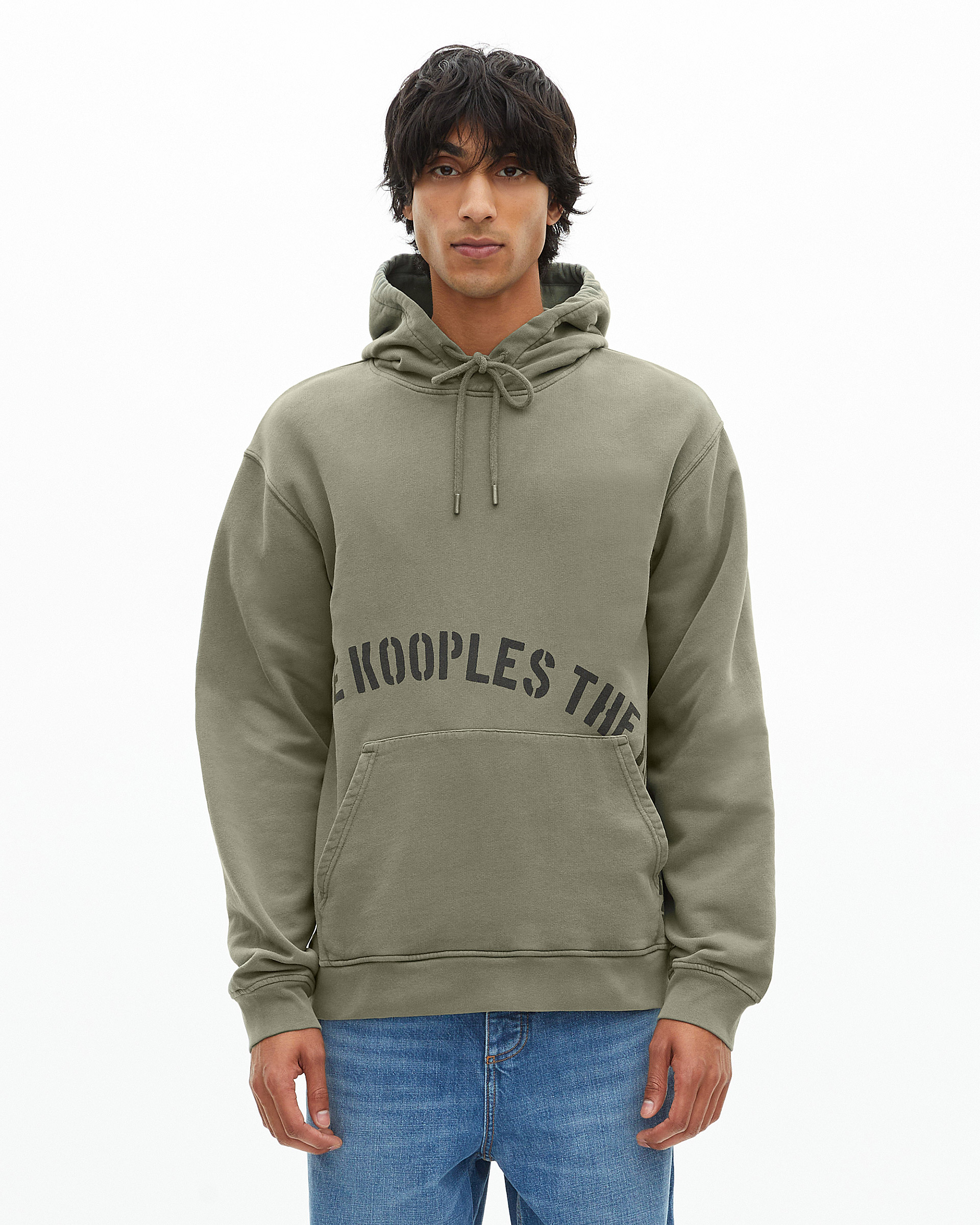 Hooded sweatshirt with khaki screen print
