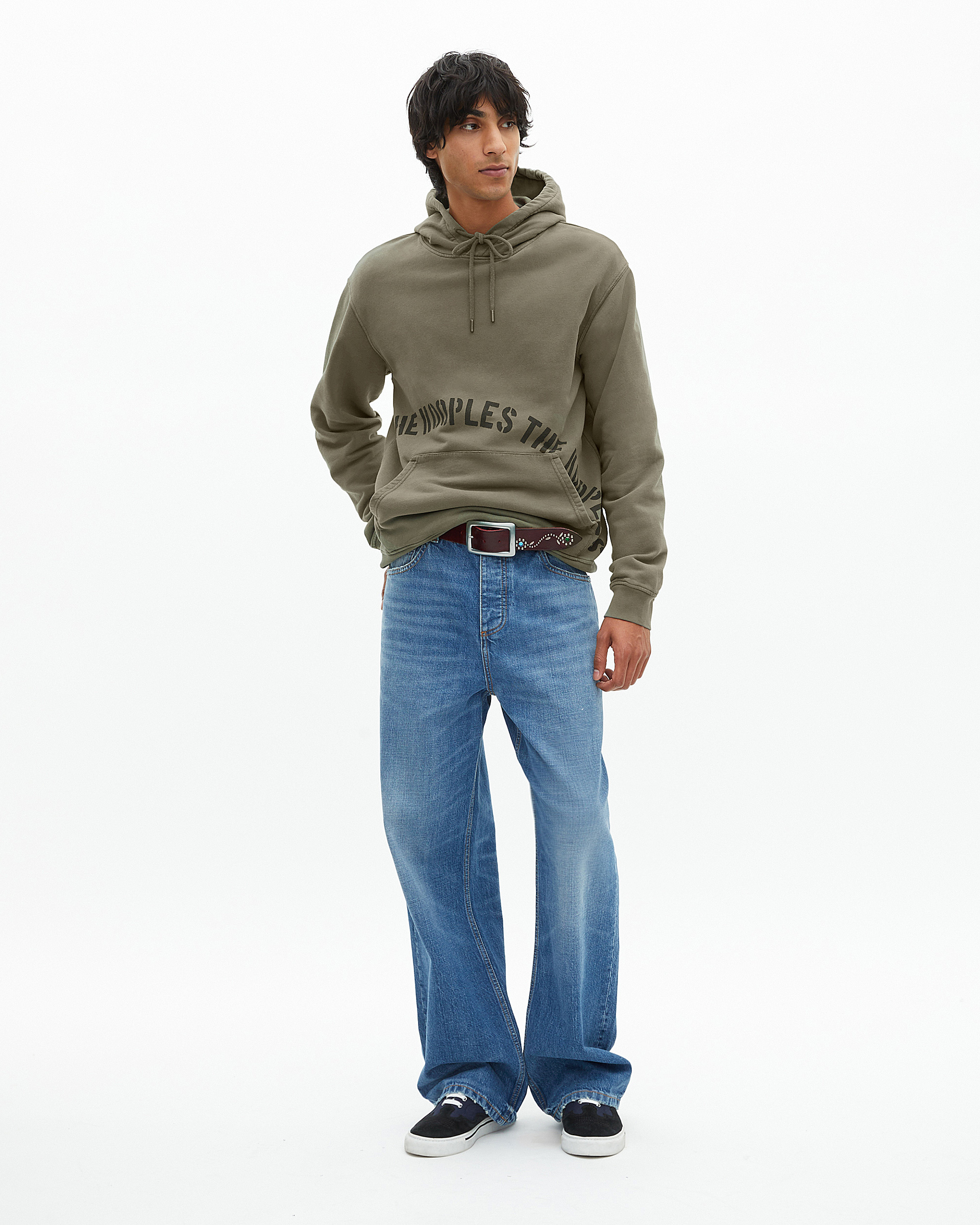 Hooded sweatshirt with khaki screen print