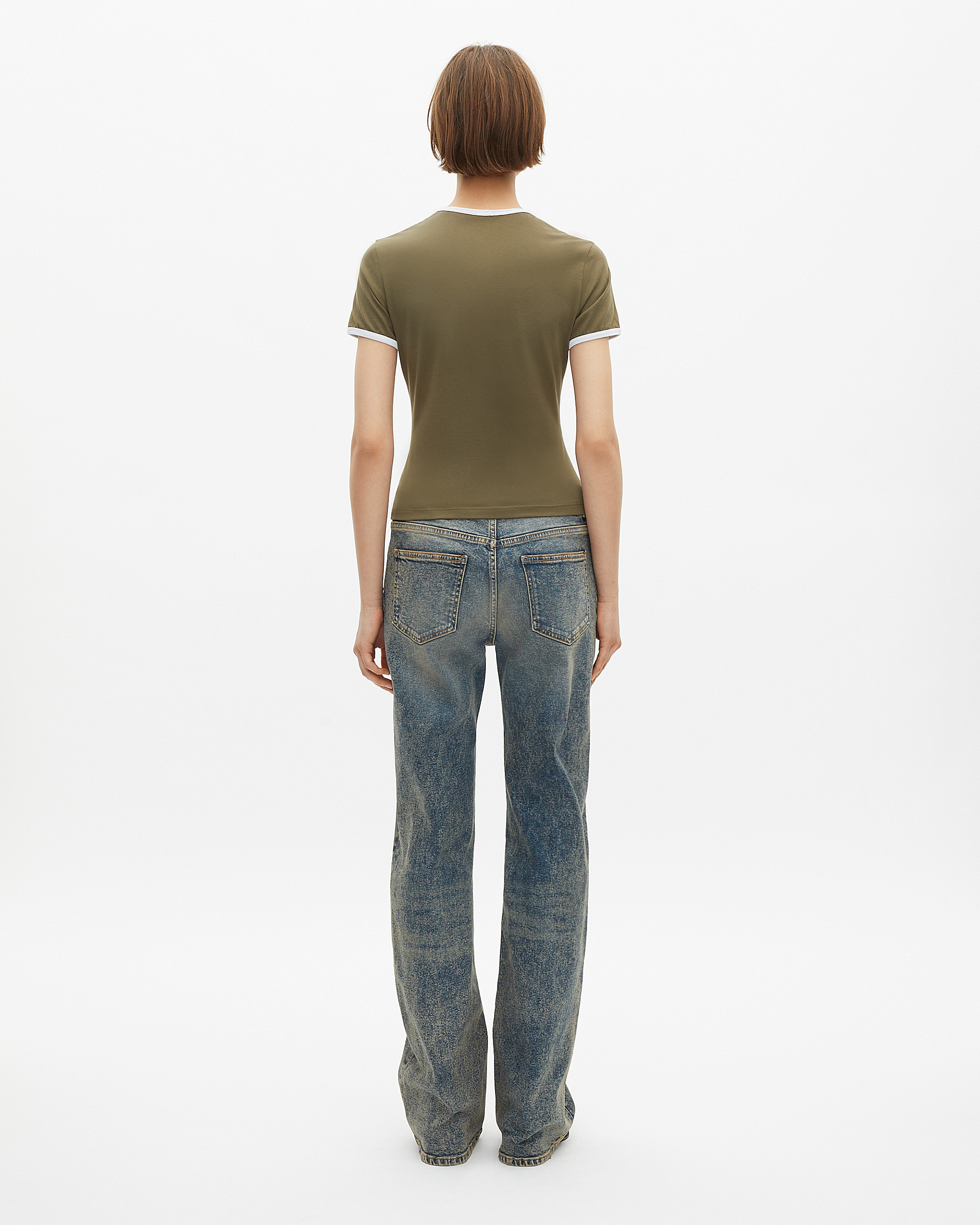 Khaki T-shirt with drop collar
