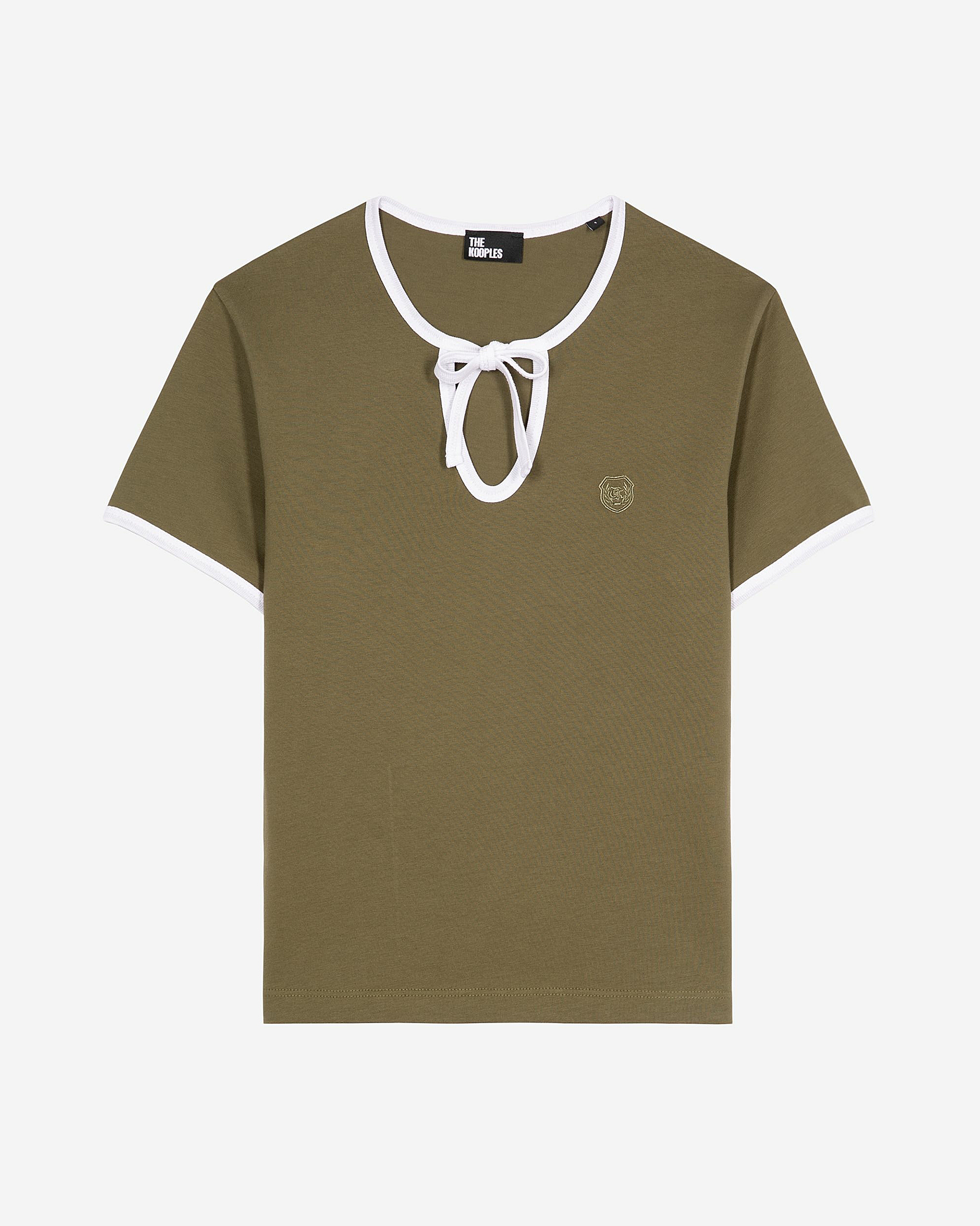 Khaki T-shirt with drop collar