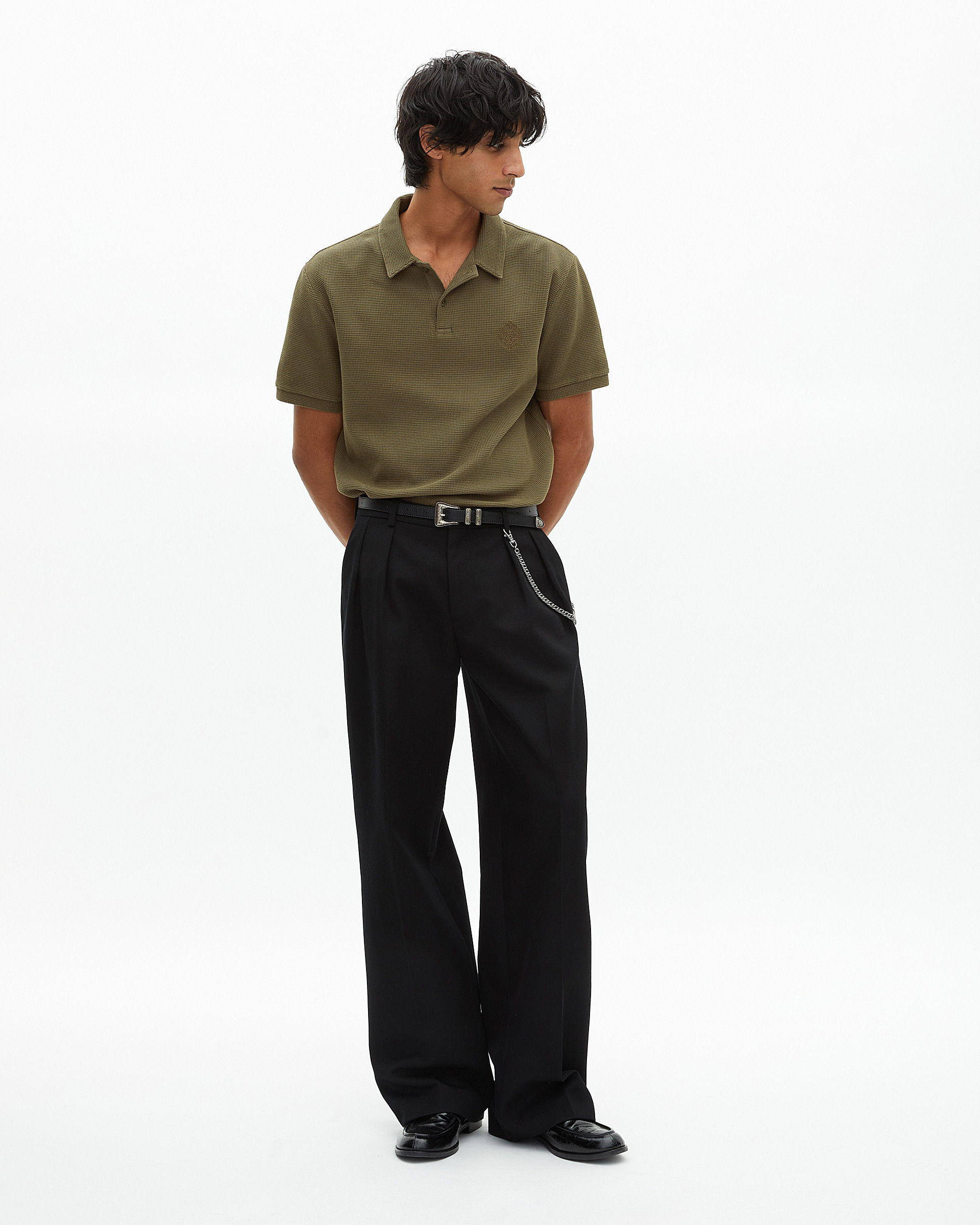 Khaki honeycomb polo shirt with crest