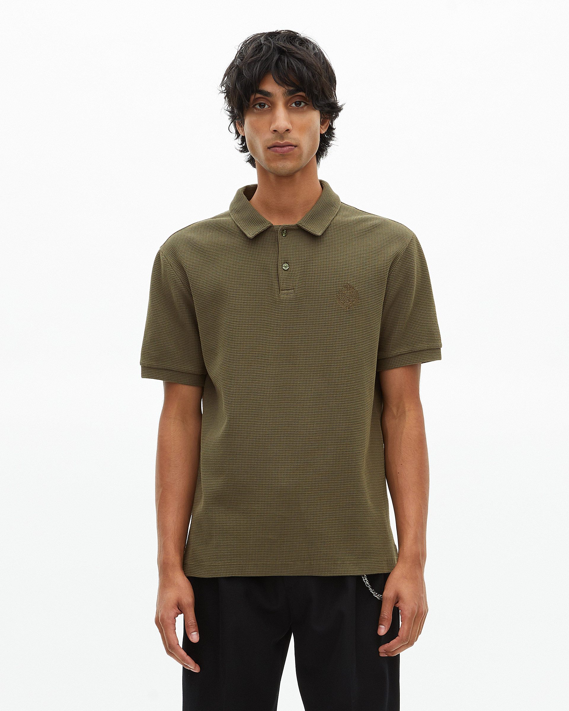 Khaki honeycomb polo shirt with crest