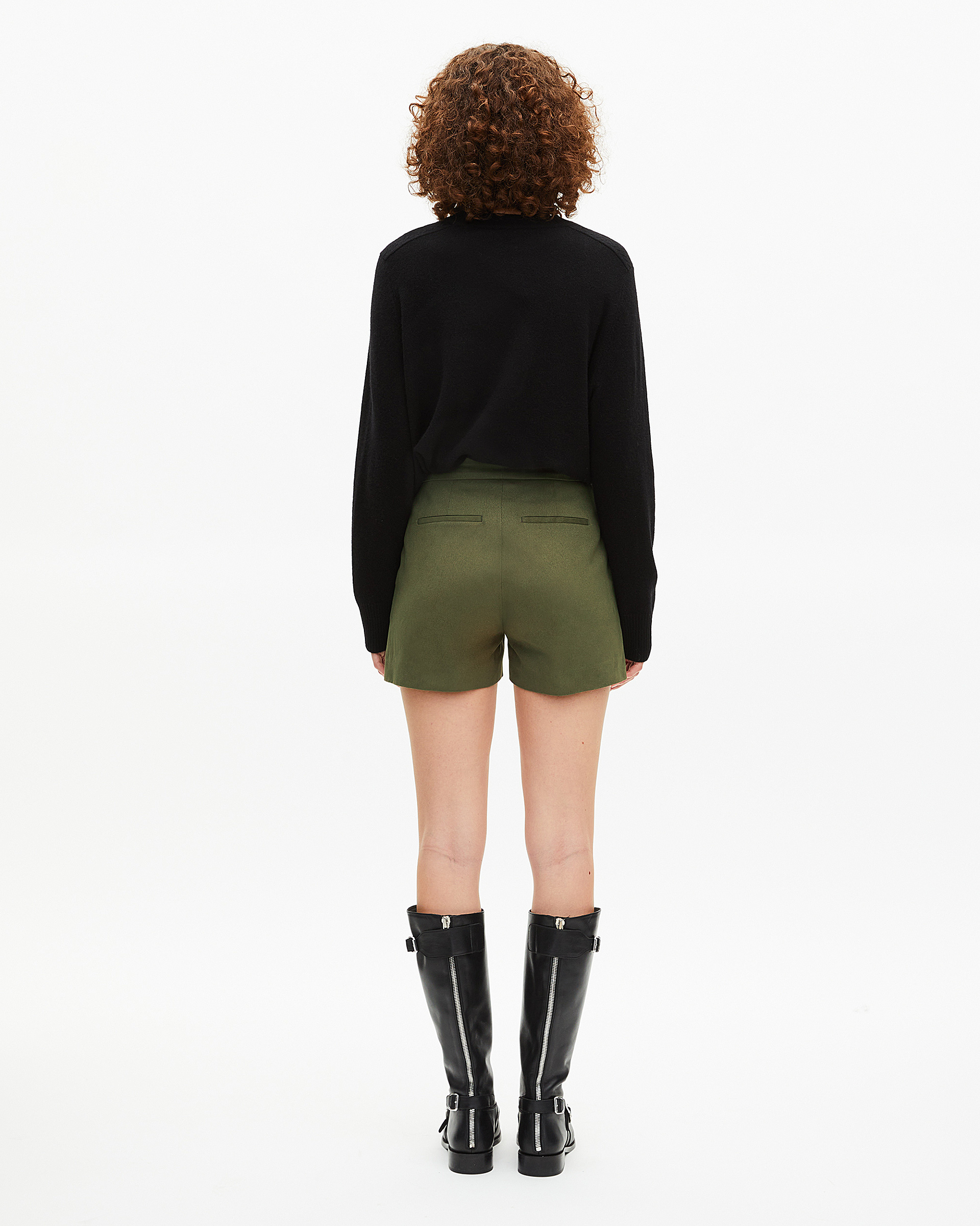 Khaki double-breasted straight shorts