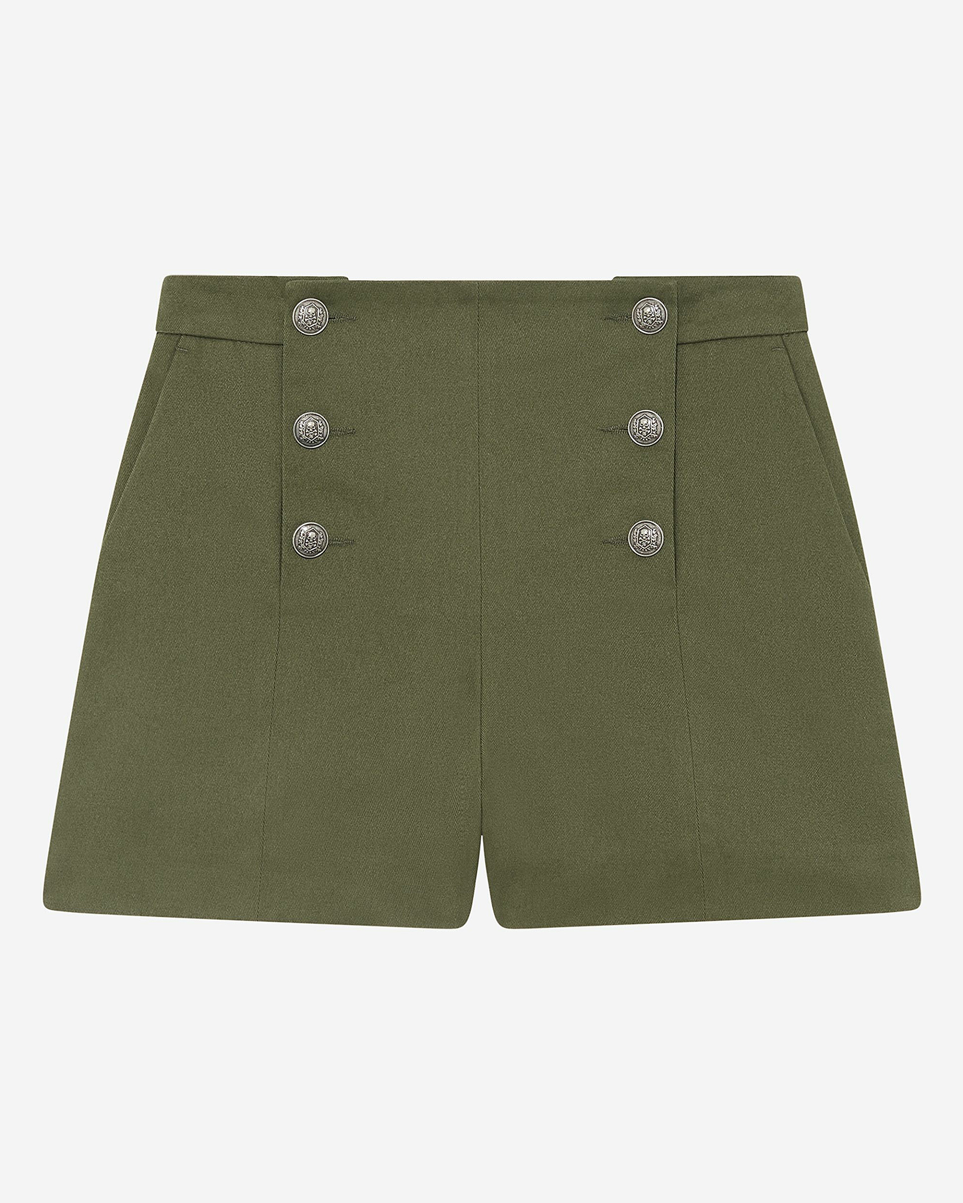 Khaki double-breasted straight shorts