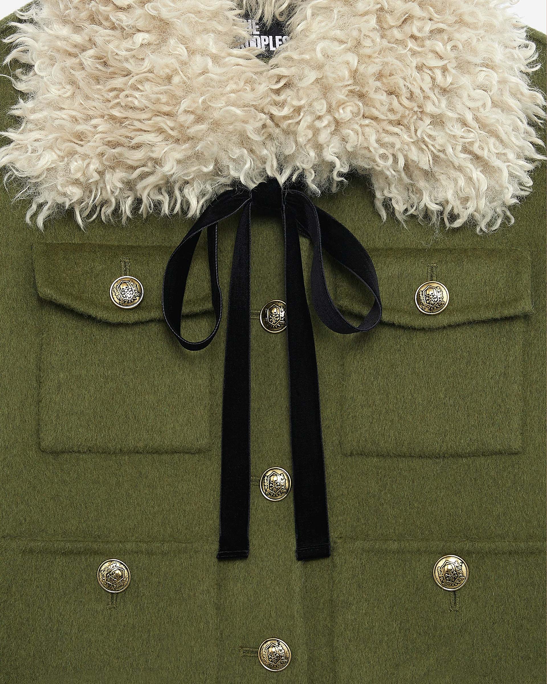 Short wool jacket with khaki sherpa collar