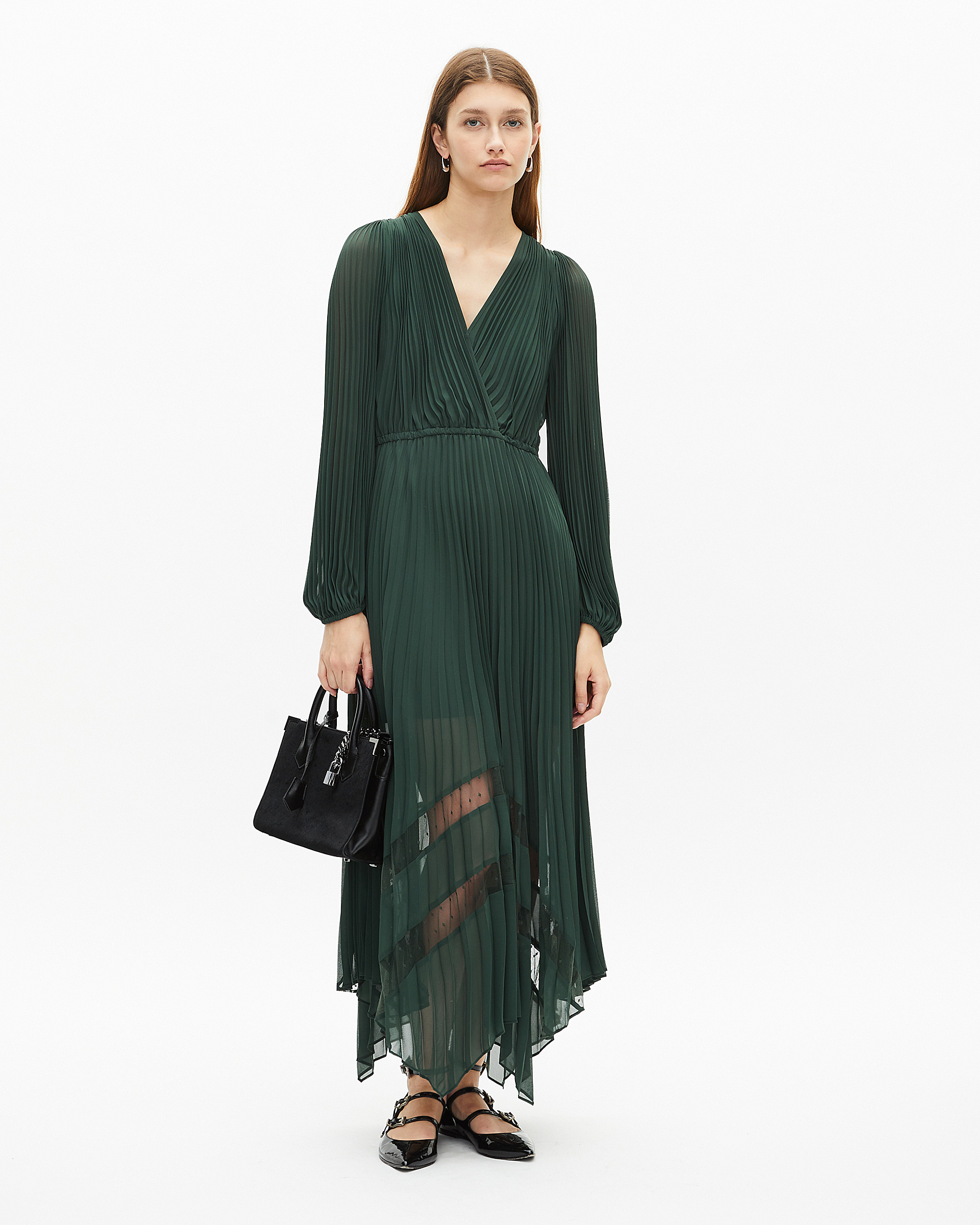 Green pleated long dress