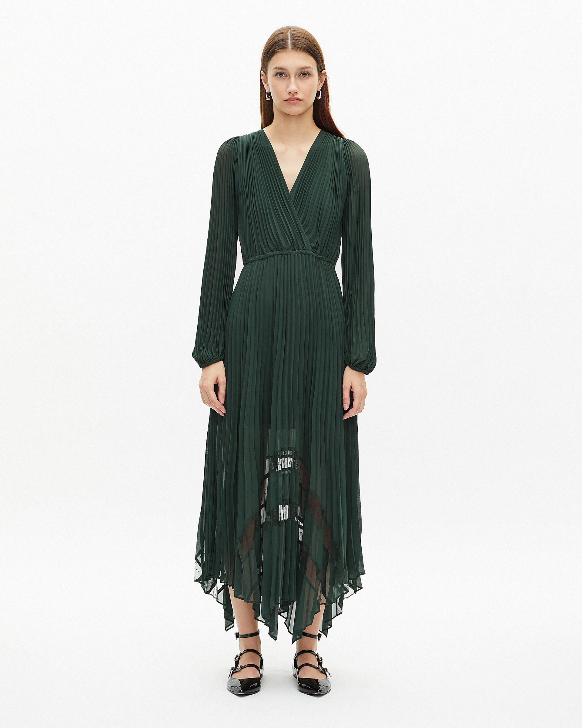 Green pleated long dress
