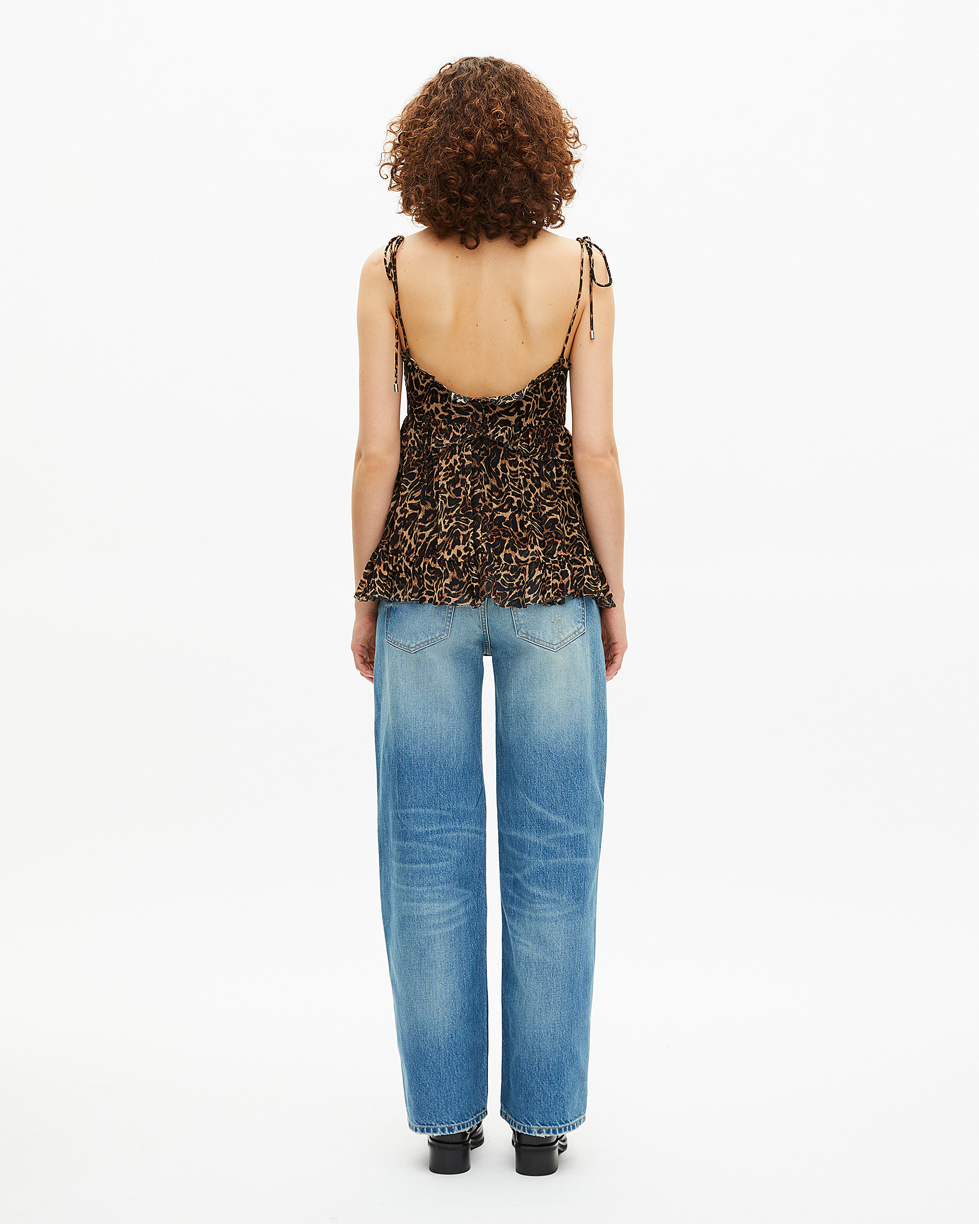 Top with leopard print ruffles