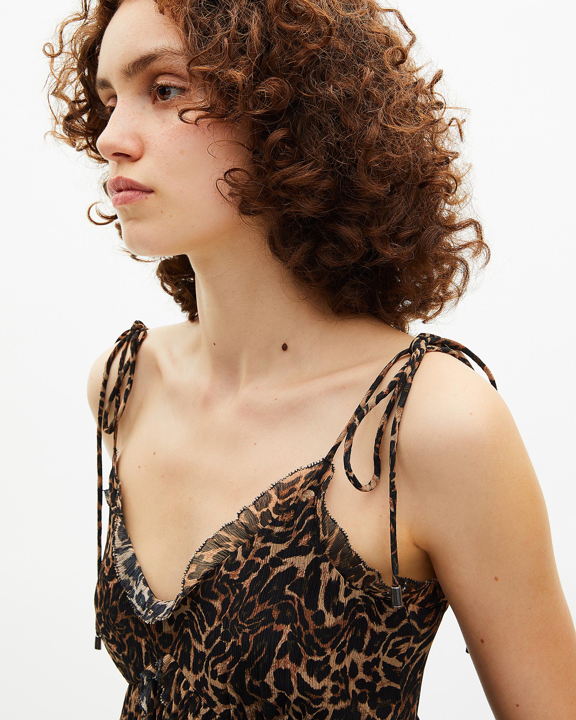Top with leopard print ruffles