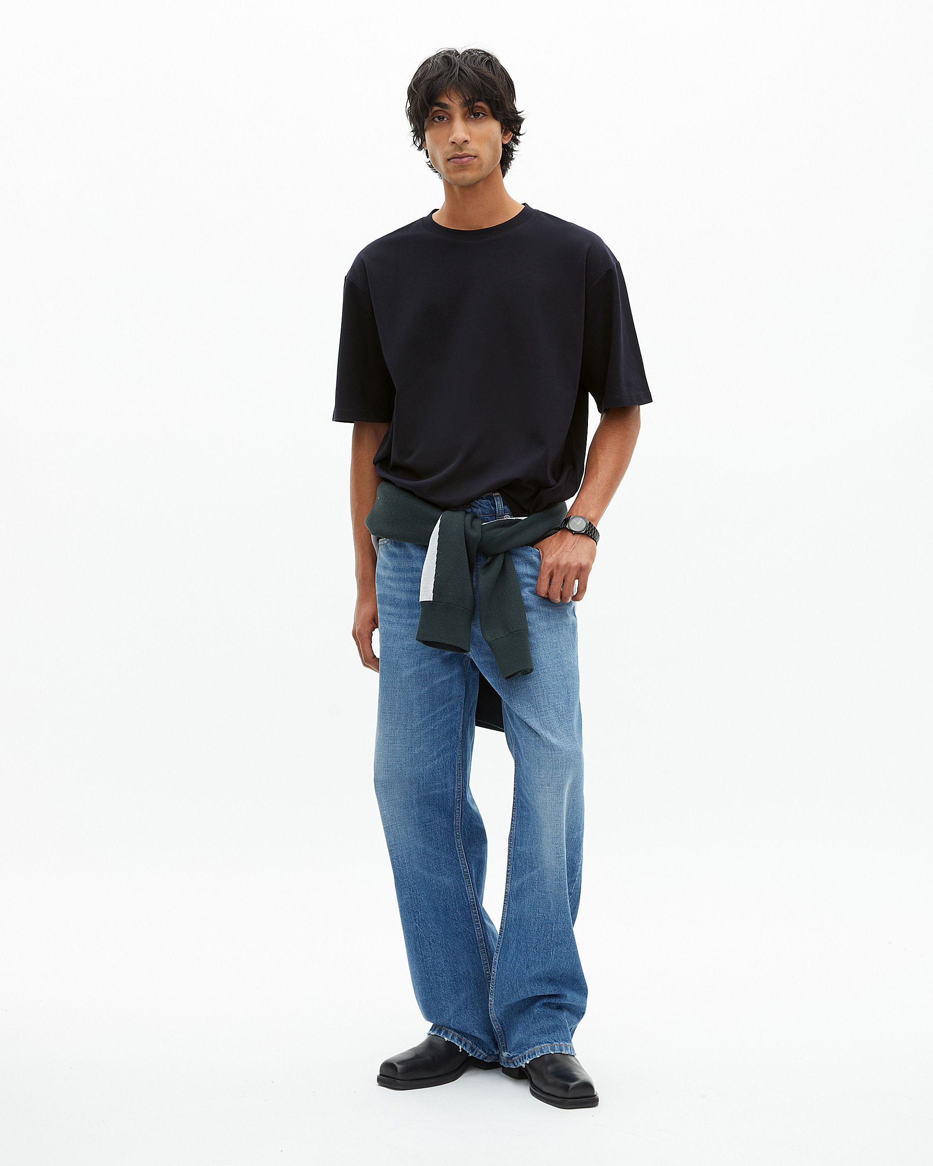 Mixed large plain navy blue T-shirt