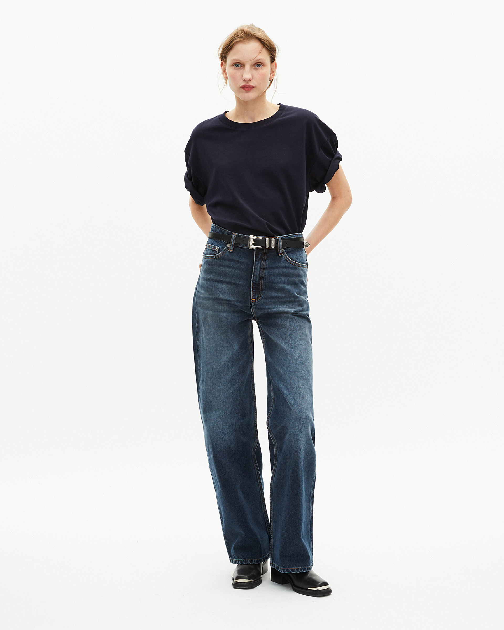 Mixed large plain navy blue T-shirt