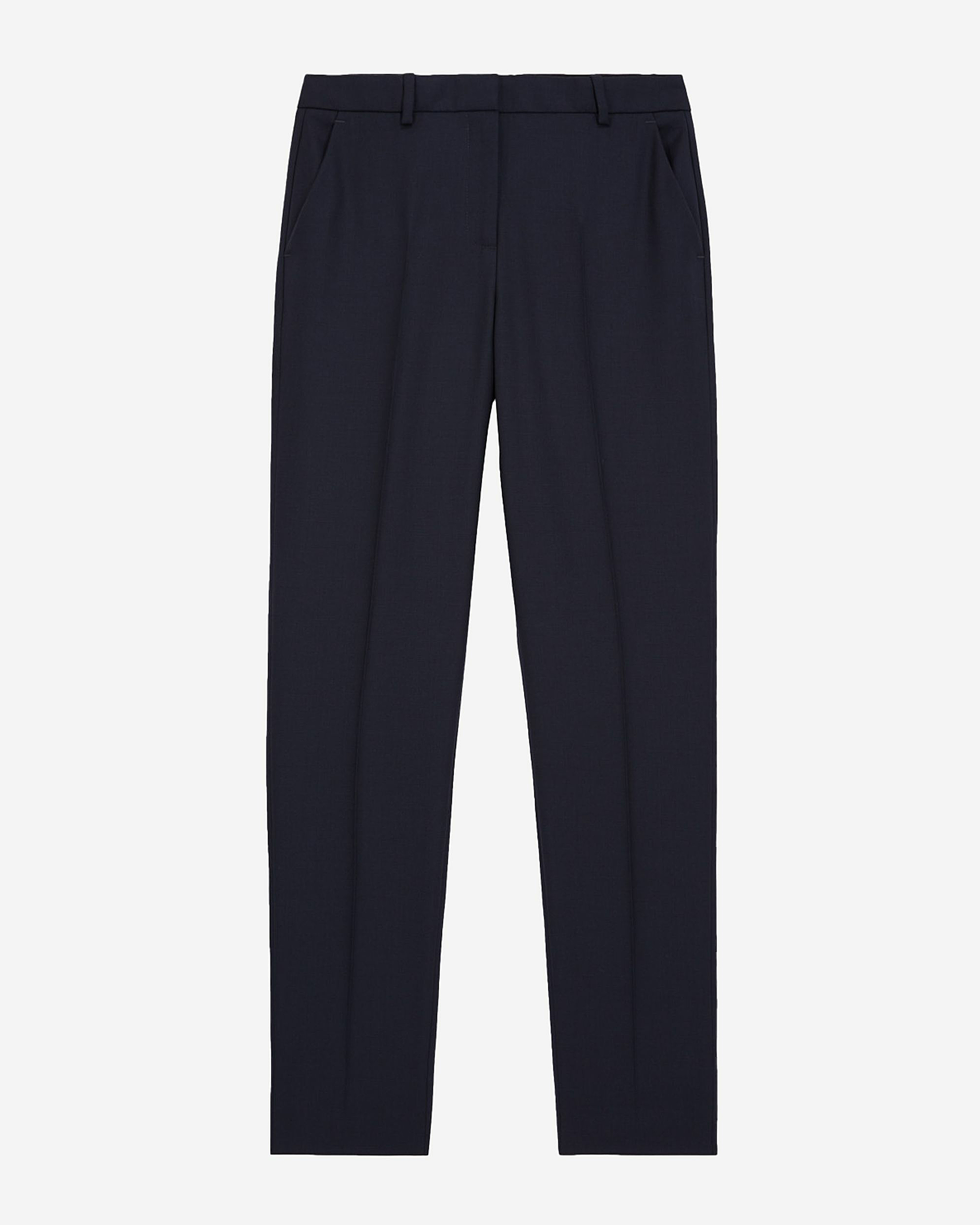 Navy blue slim-fit wool tailored trousers