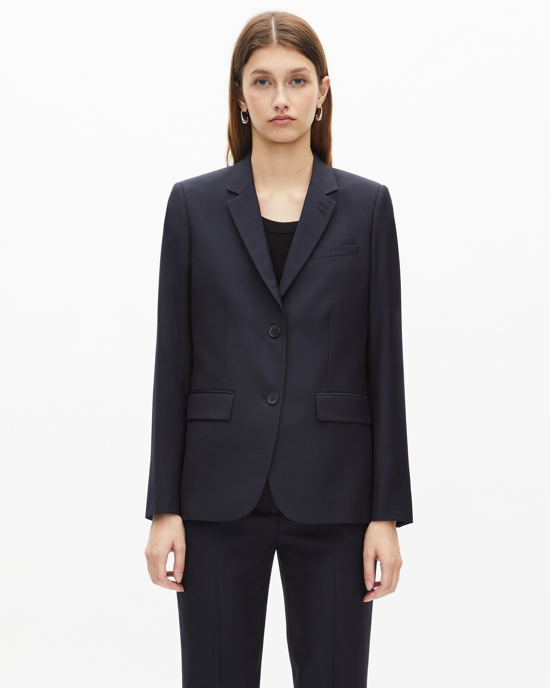 Slim-fit wool suit jacket in navy blue