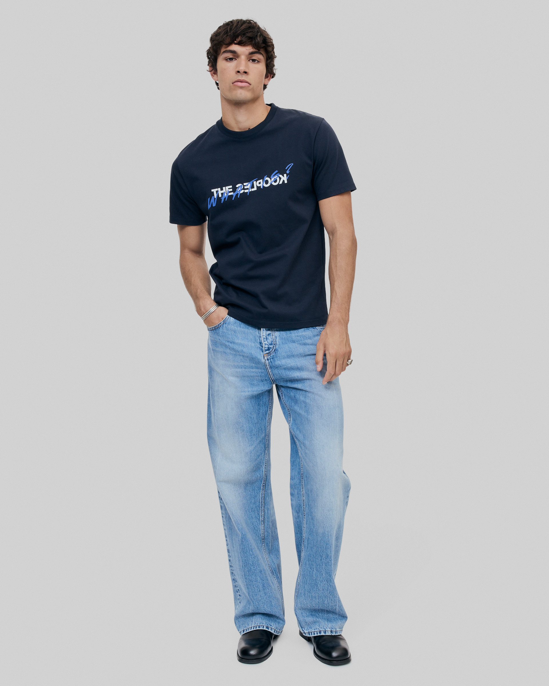 What is blue t-shirt