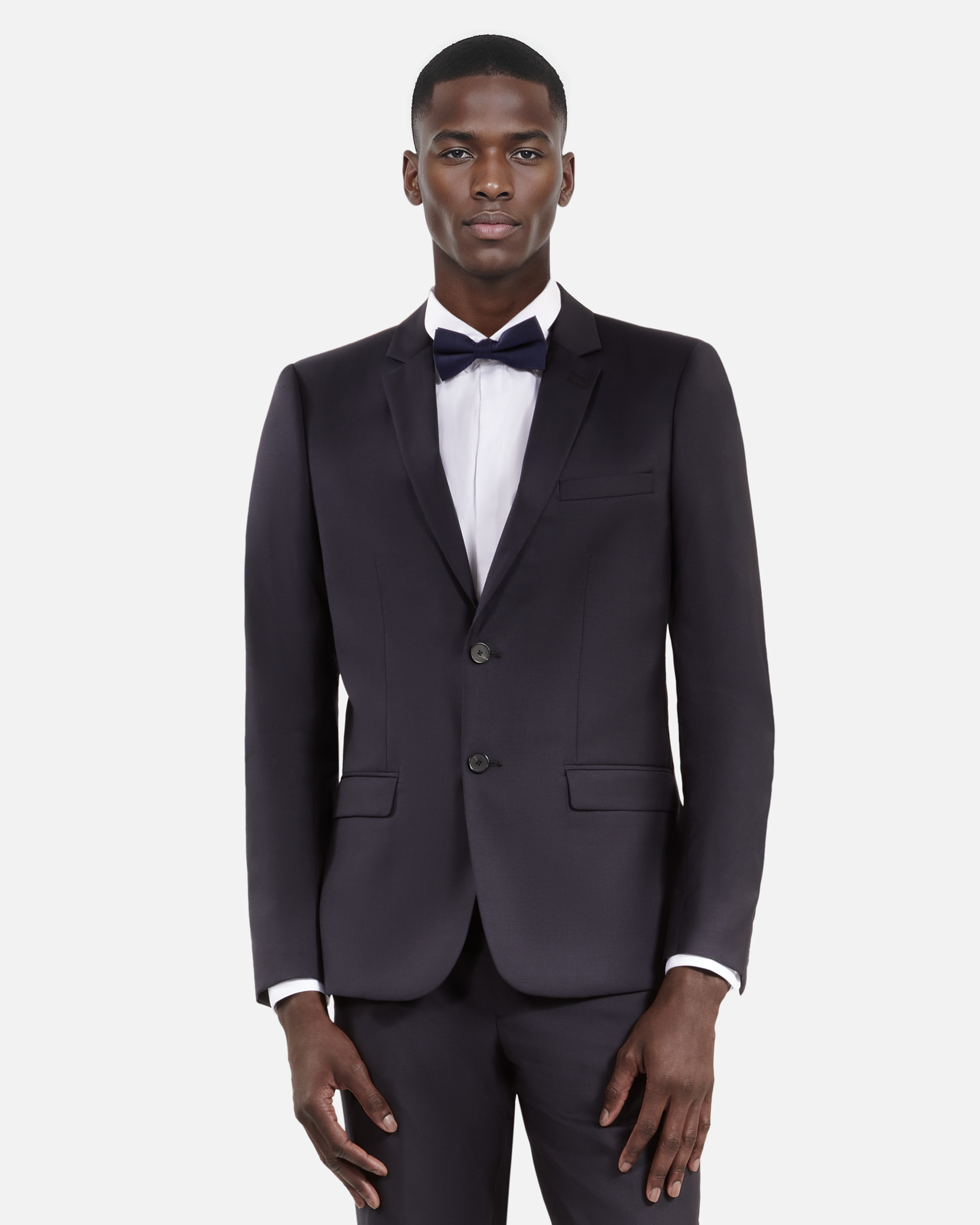 Black and navy silk bow tie