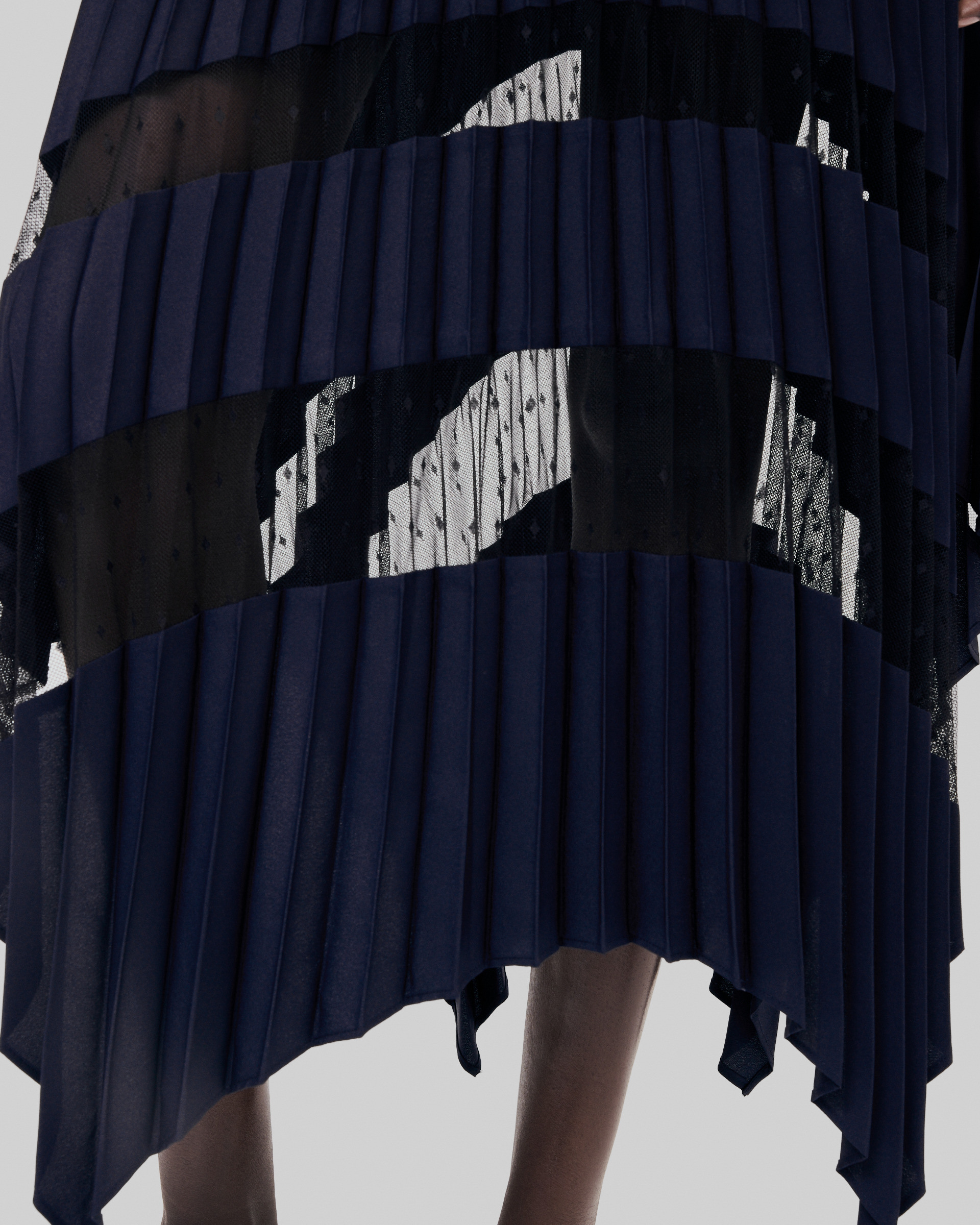 Navy blue pleated long skirt