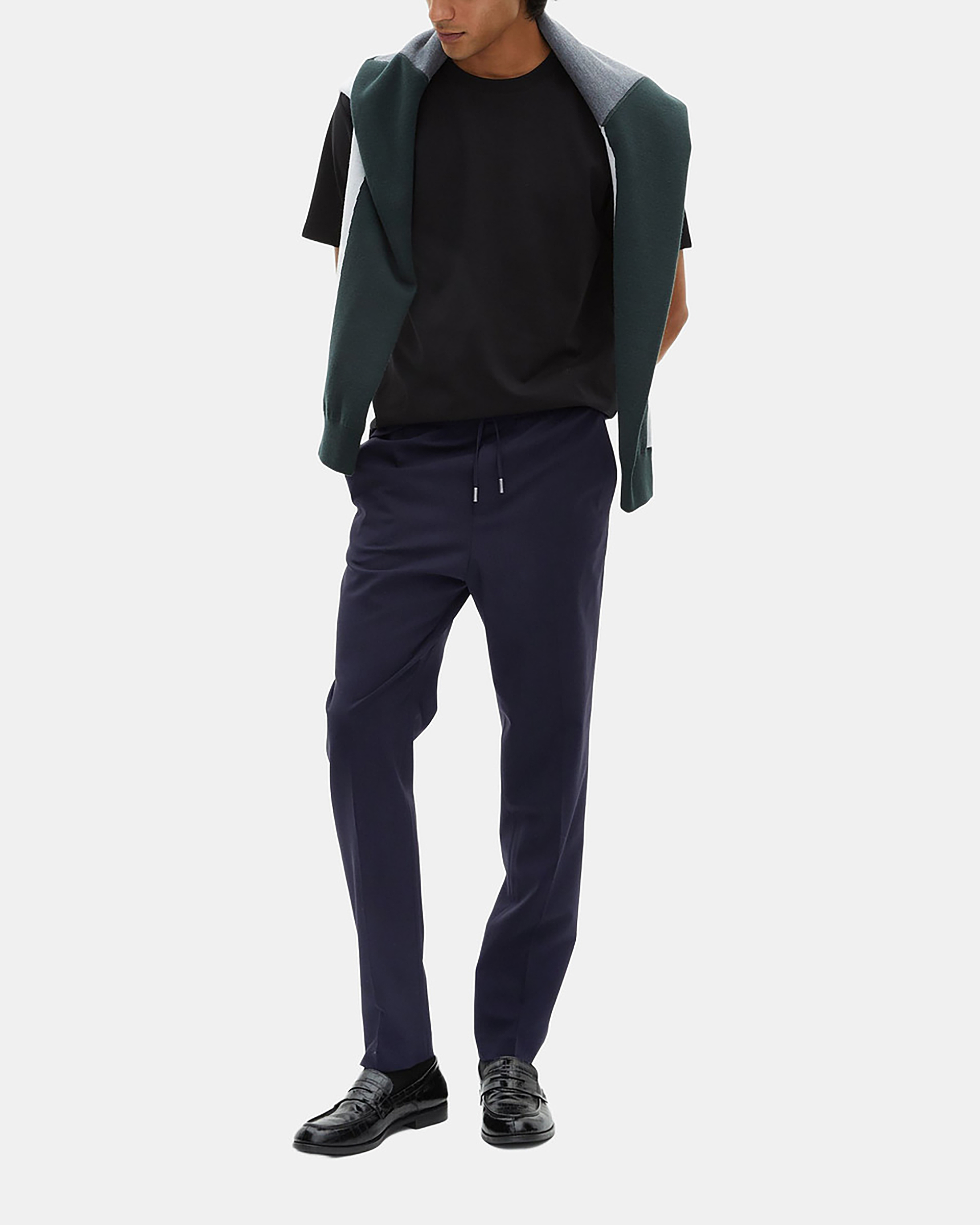 Straight elasticated pants in navy wool